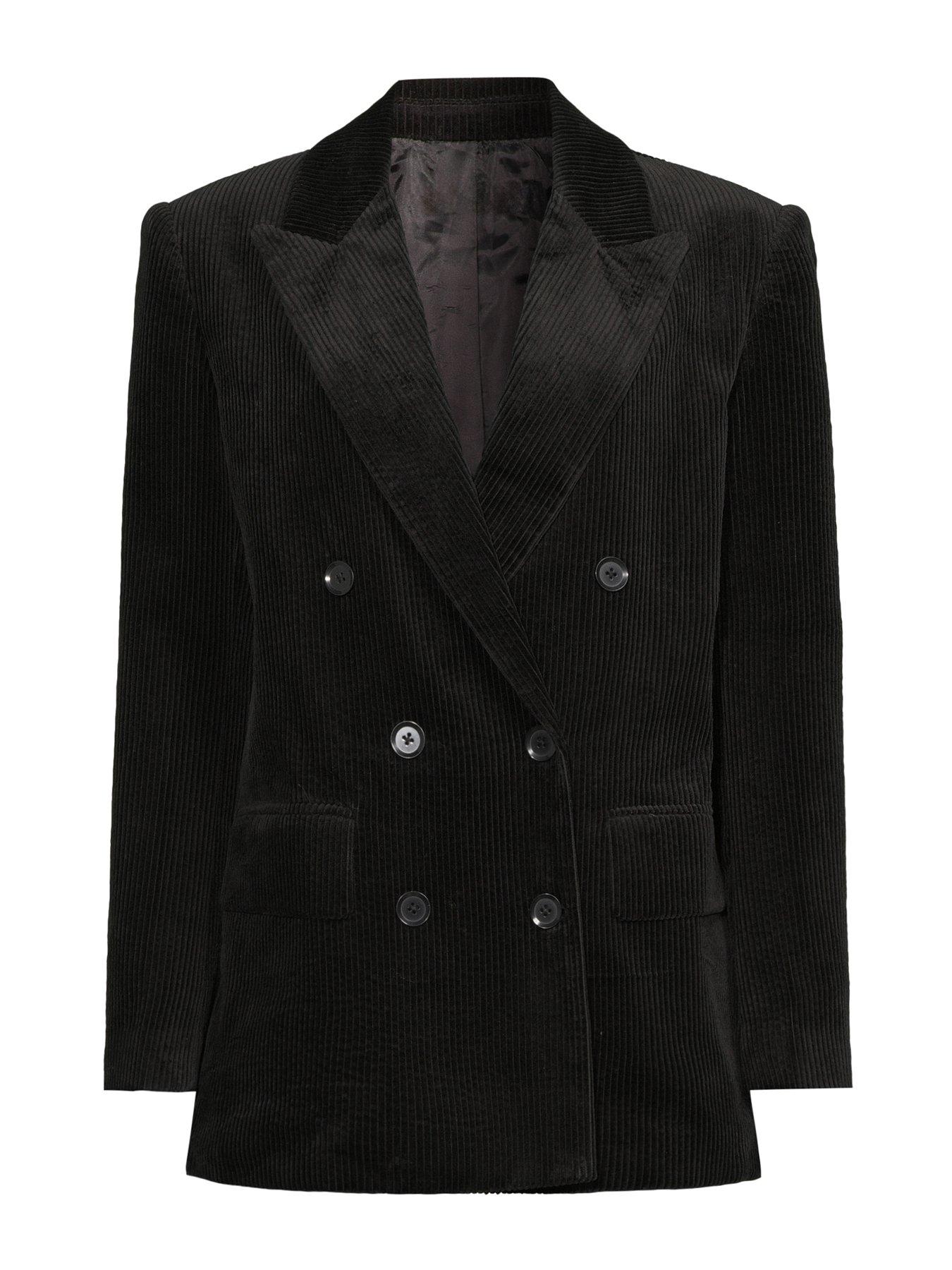 Image 7 of 7 of The Very Collection Cord Double Breasted Blazer - Black
