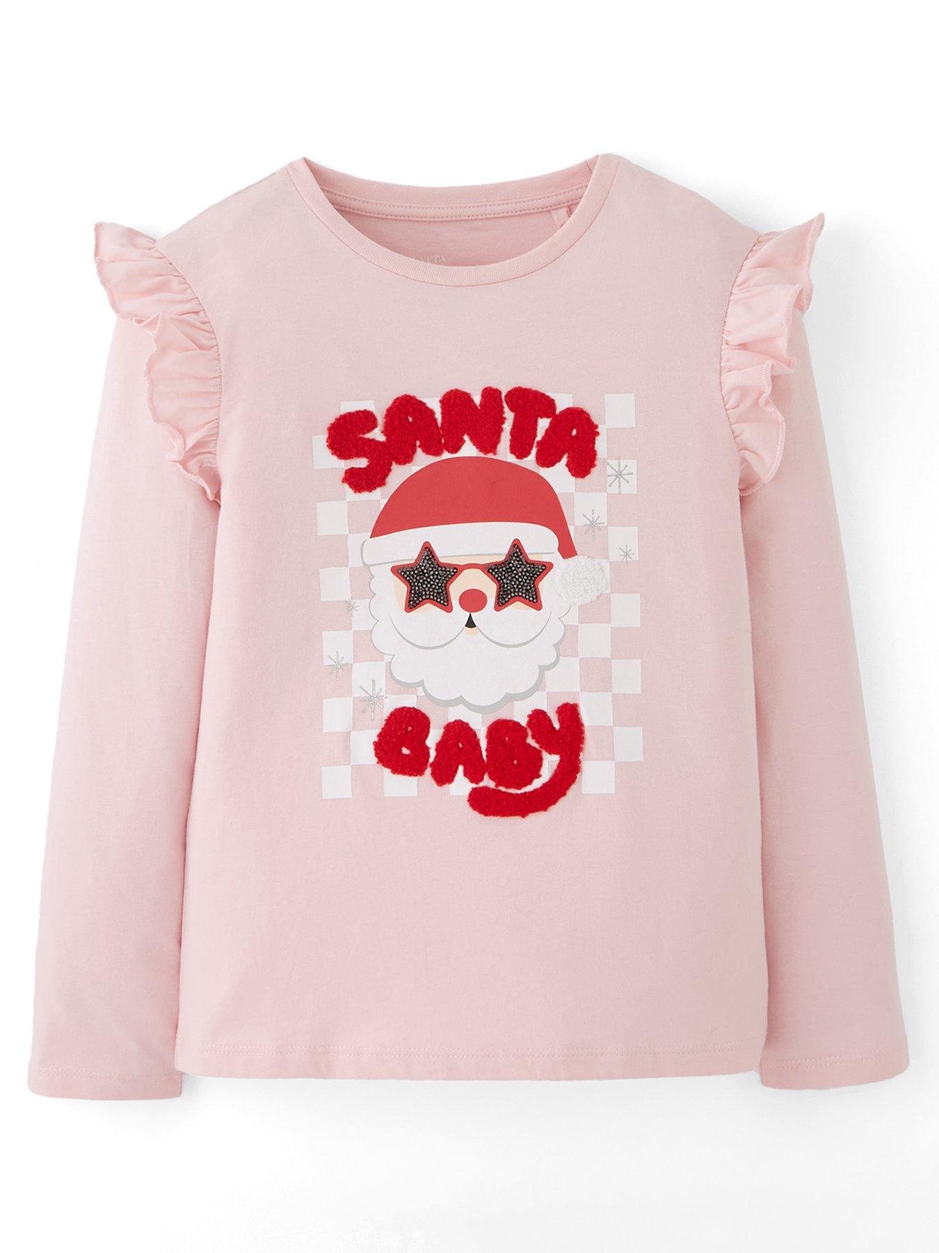  image of the-very-collection-girls-long-sleeve-christmas-santa-t-shirt-pink