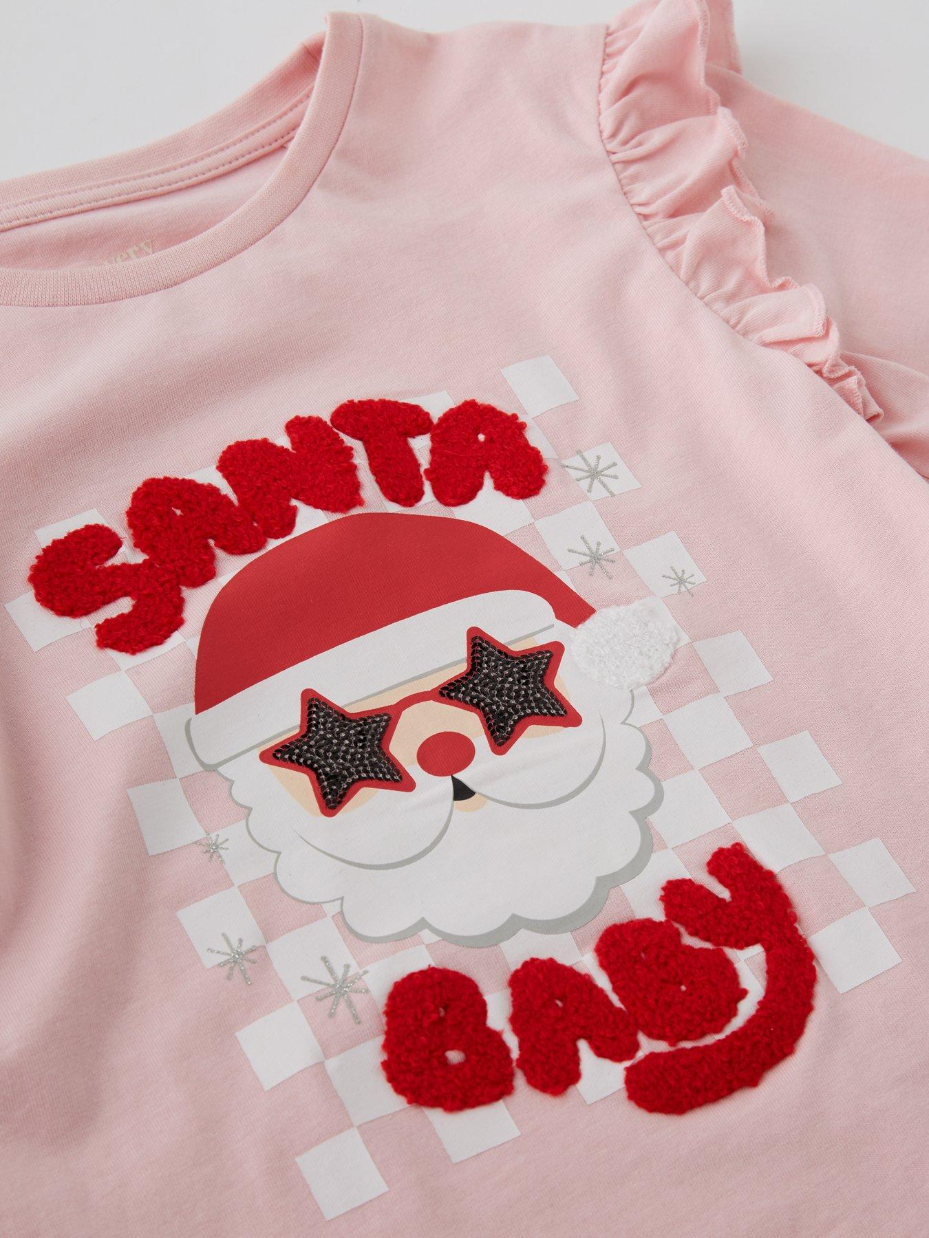  image of the-very-collection-girls-long-sleeve-christmas-santa-t-shirt-pink