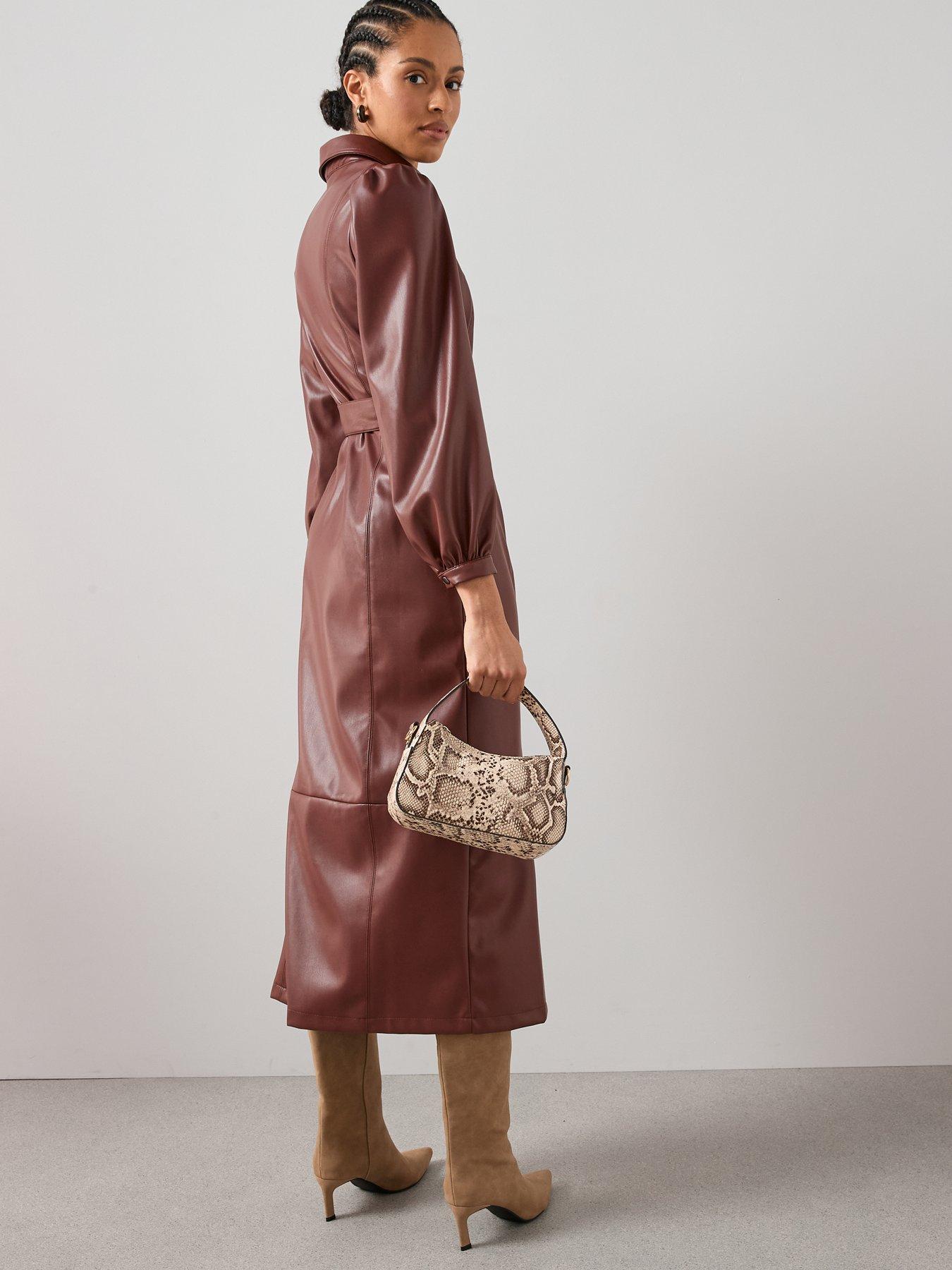  image of the-very-collection-pu-belted-midaxi-shirt-dress-red