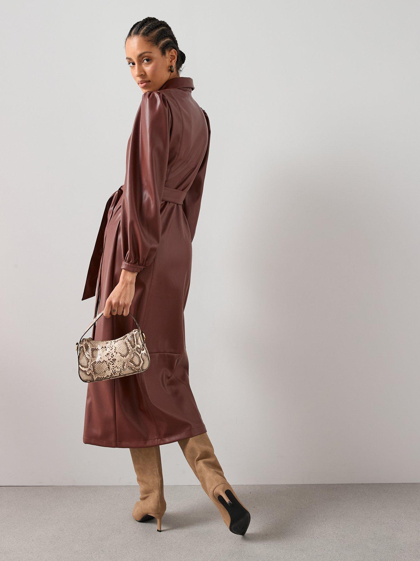  image of the-very-collection-pu-belted-midaxi-shirt-dress-red