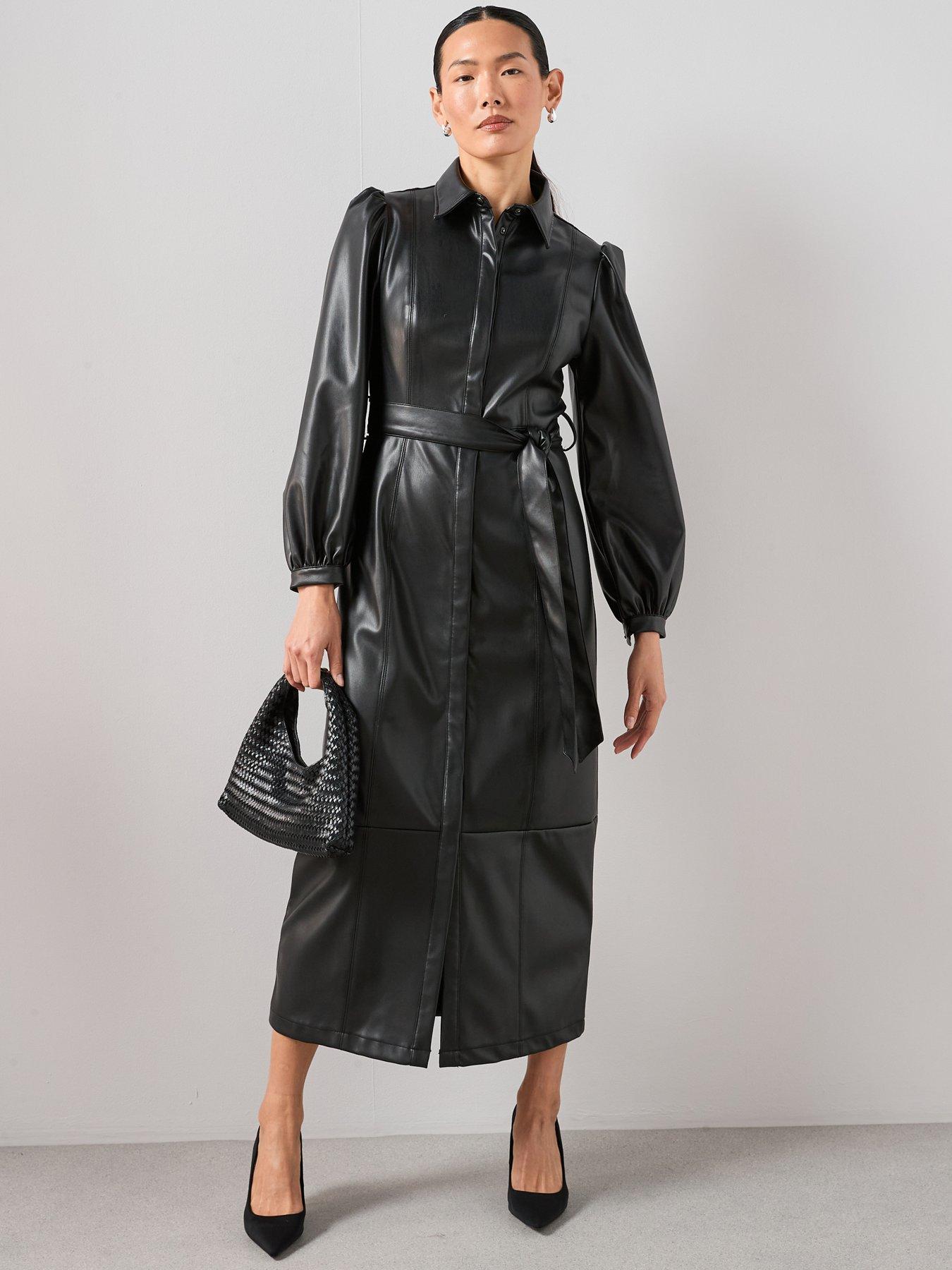 The Very Collection Pu Belted Midaxi Shirt Dress - Black