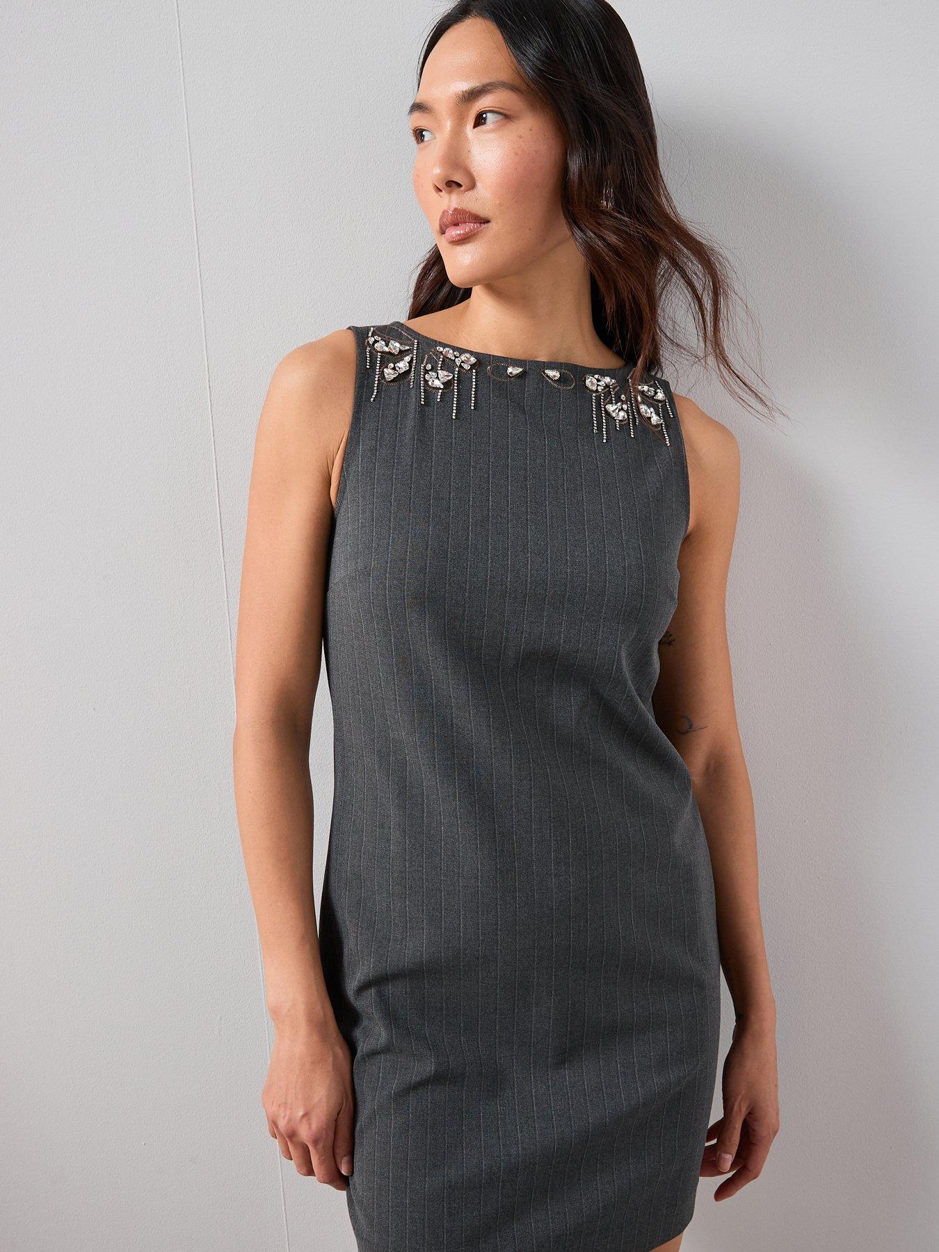  image of the-very-collection-pin-stripe-embellished-shift-dress-blue