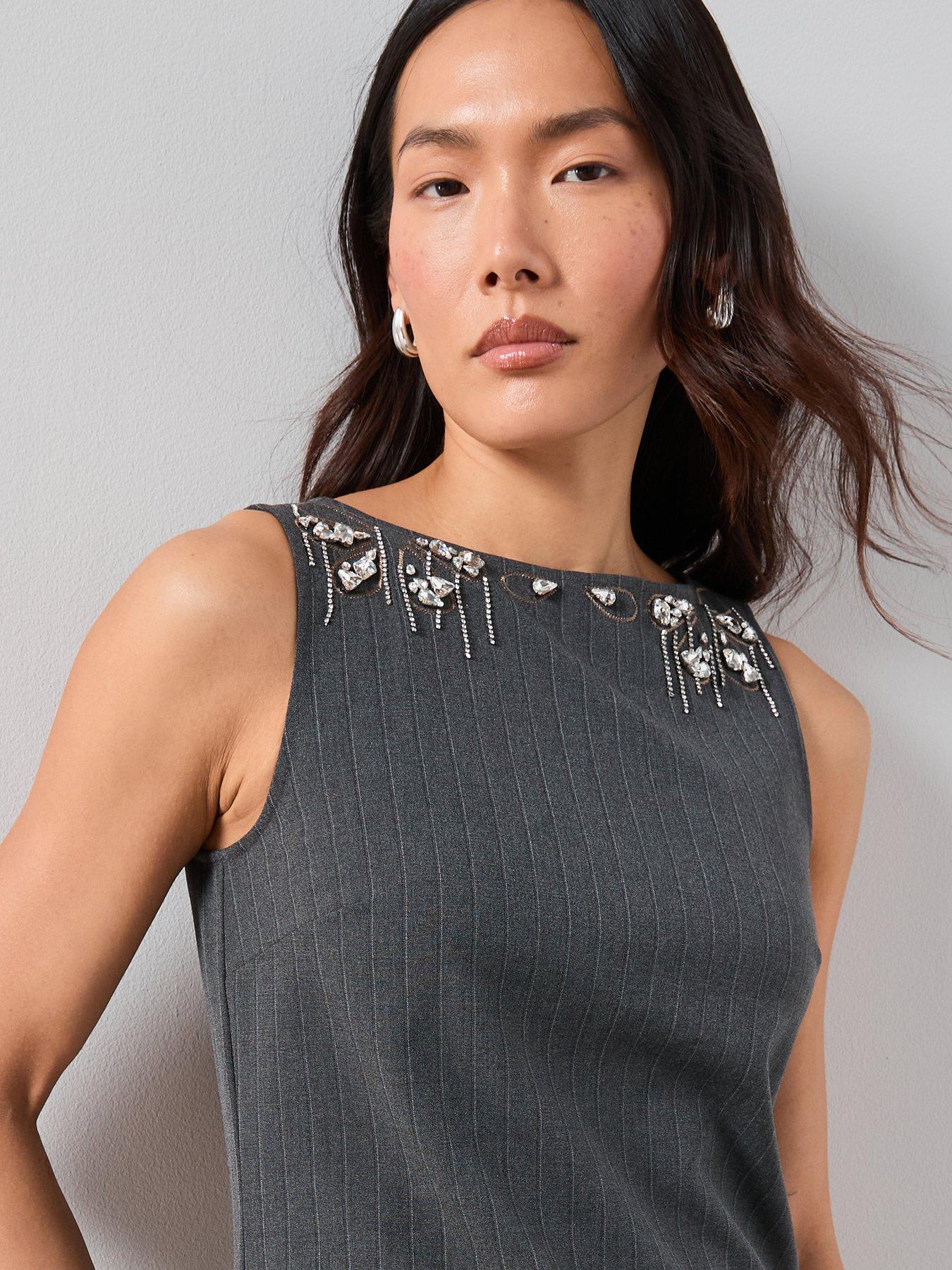  image of the-very-collection-pin-stripe-embellished-shift-dress-blue