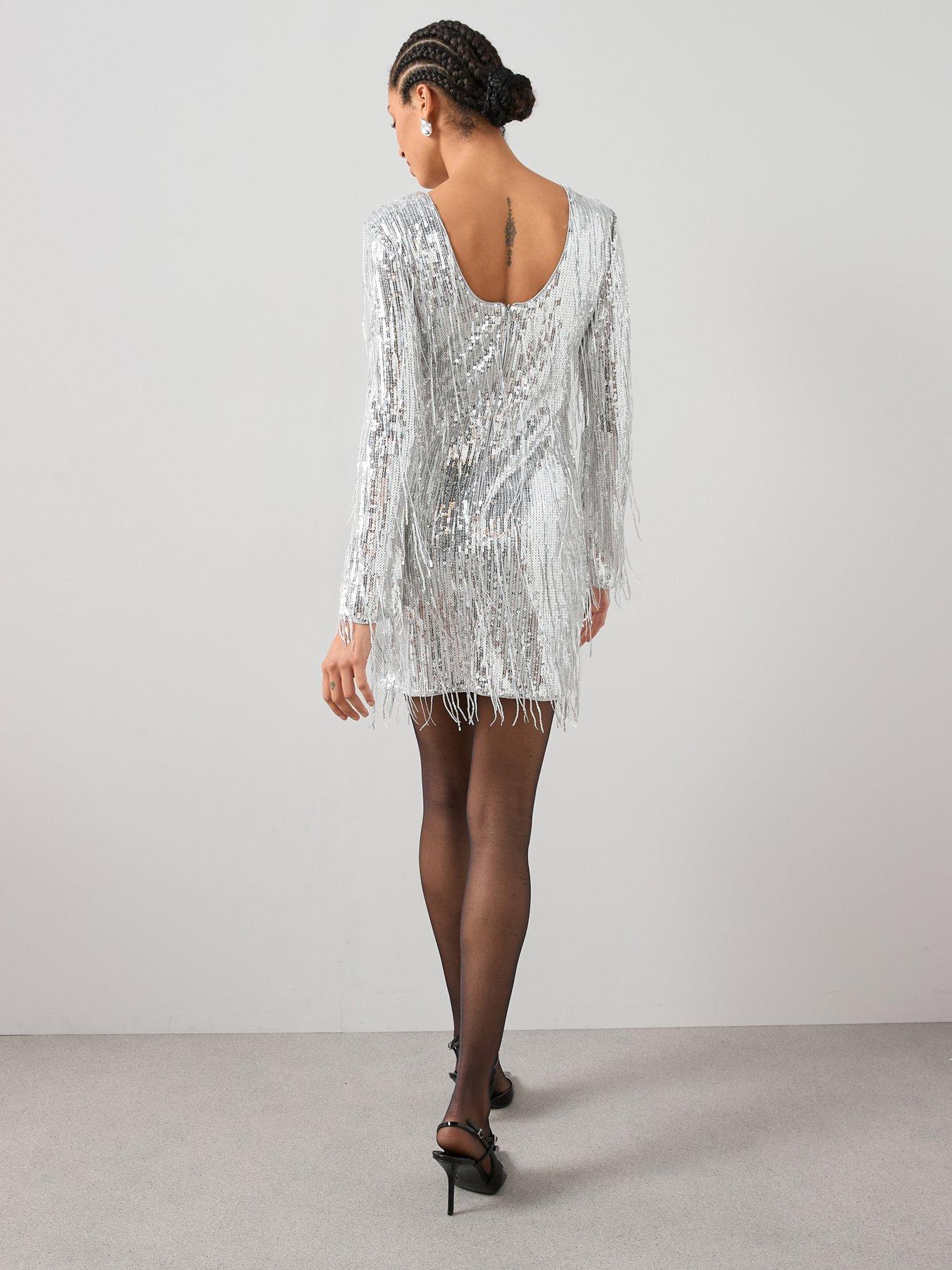  image of the-very-collection-fringed-sequin-mini-dress-silver