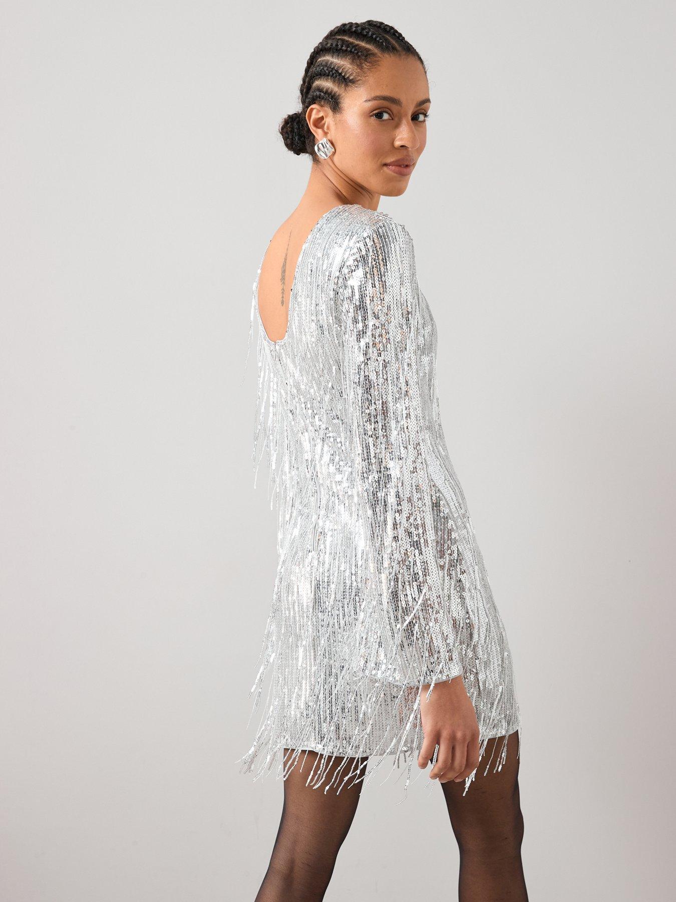  image of the-very-collection-fringed-sequin-mini-dress-silver