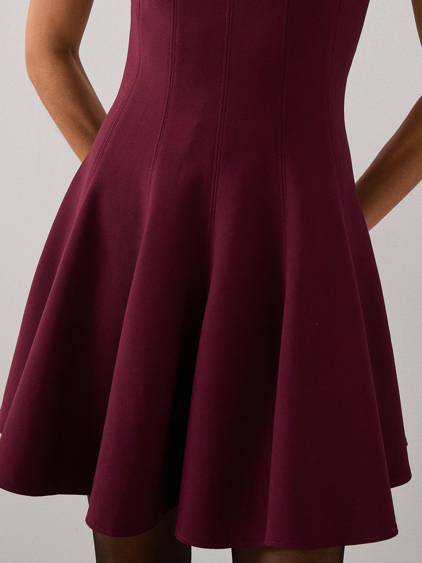  image of the-very-collection-short-sleeve-godet-mini-dress-burgundy-red