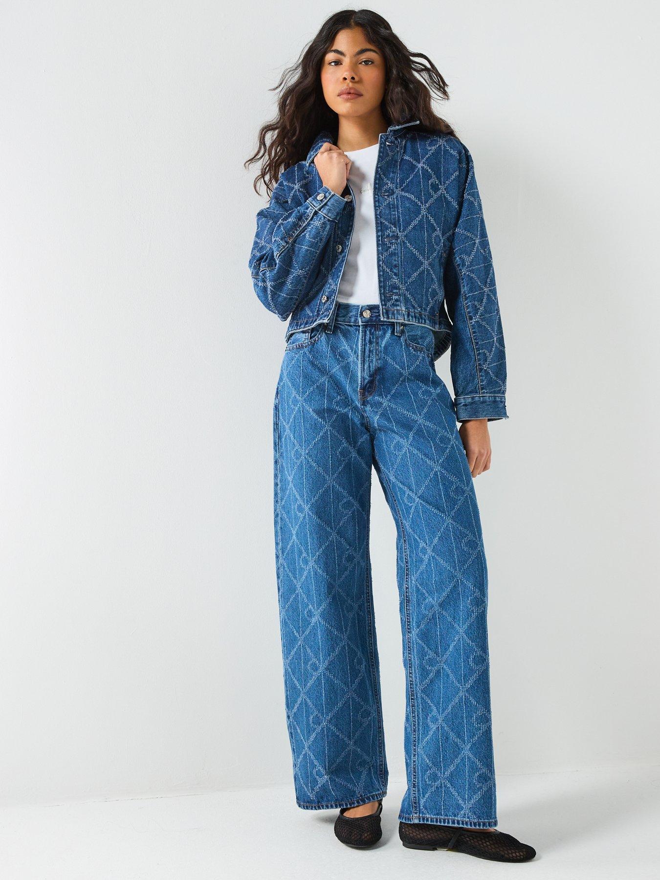  image of calvin-klein-jeans-trucker-ck-print-denim-jacket-blue