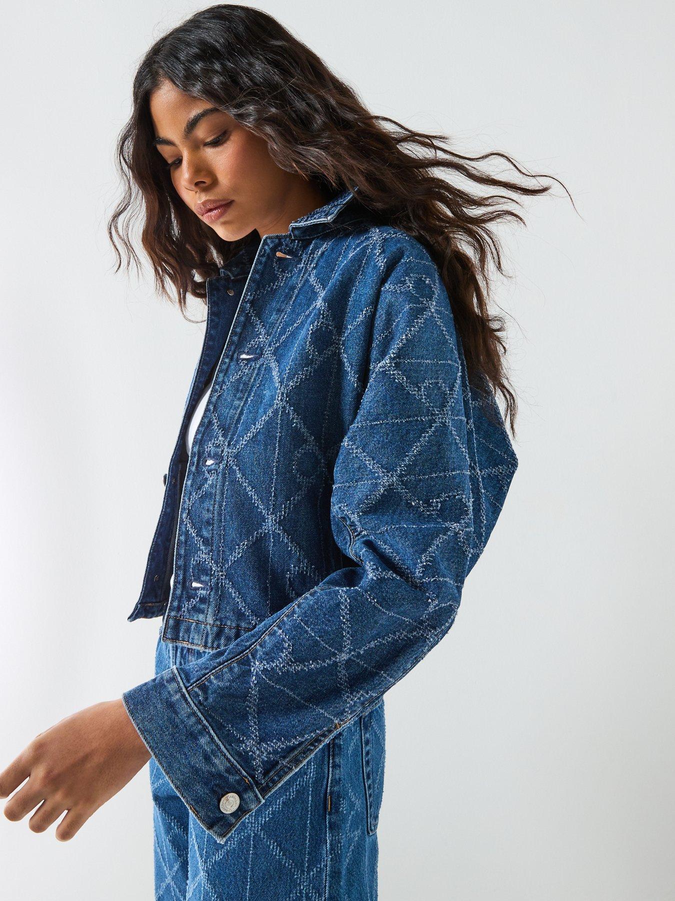  image of calvin-klein-jeans-trucker-ck-print-denim-jacket-blue