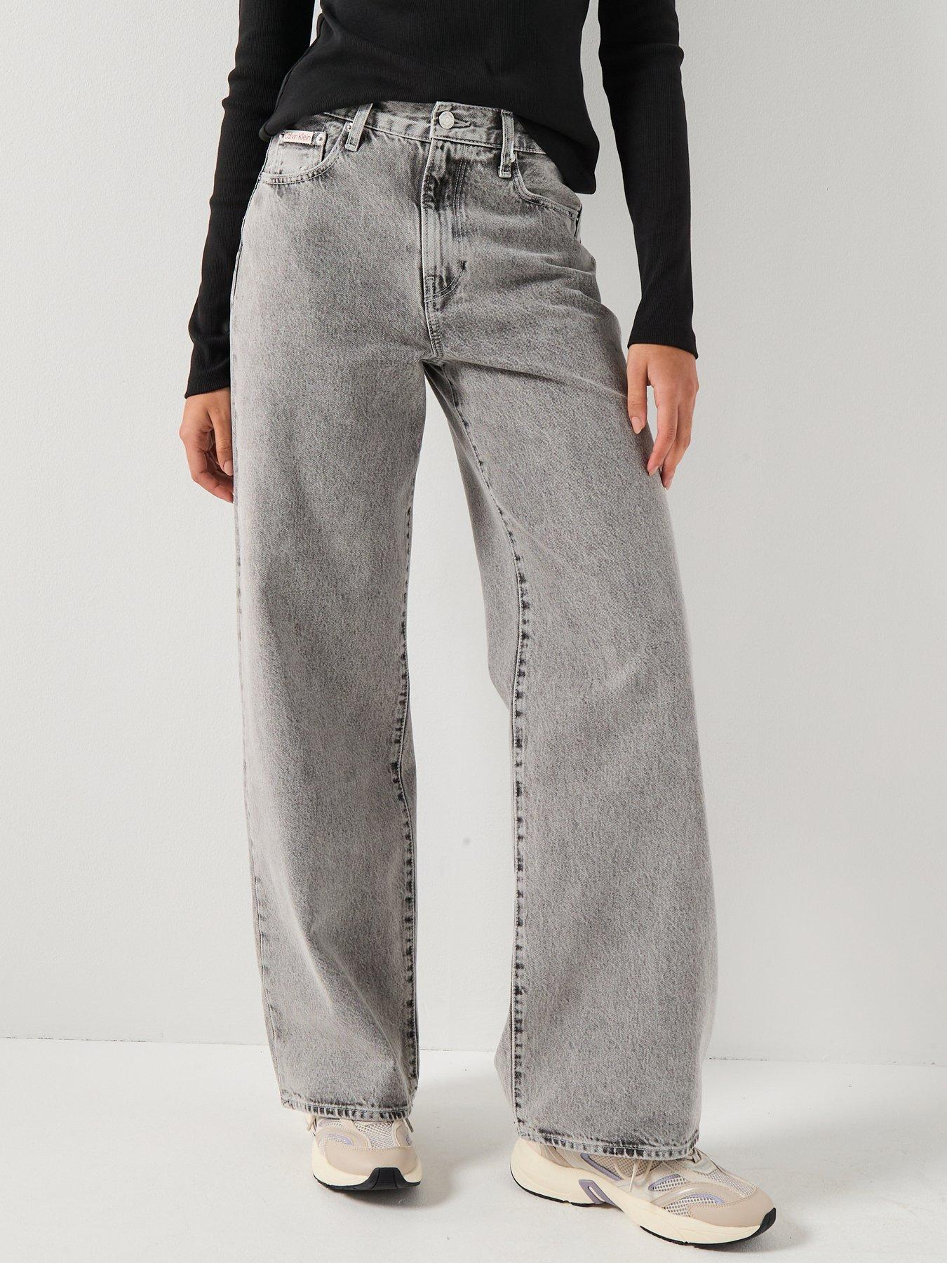 Image 1 of 5 of Calvin Klein Jeans Wide Leg Jeans - Grey