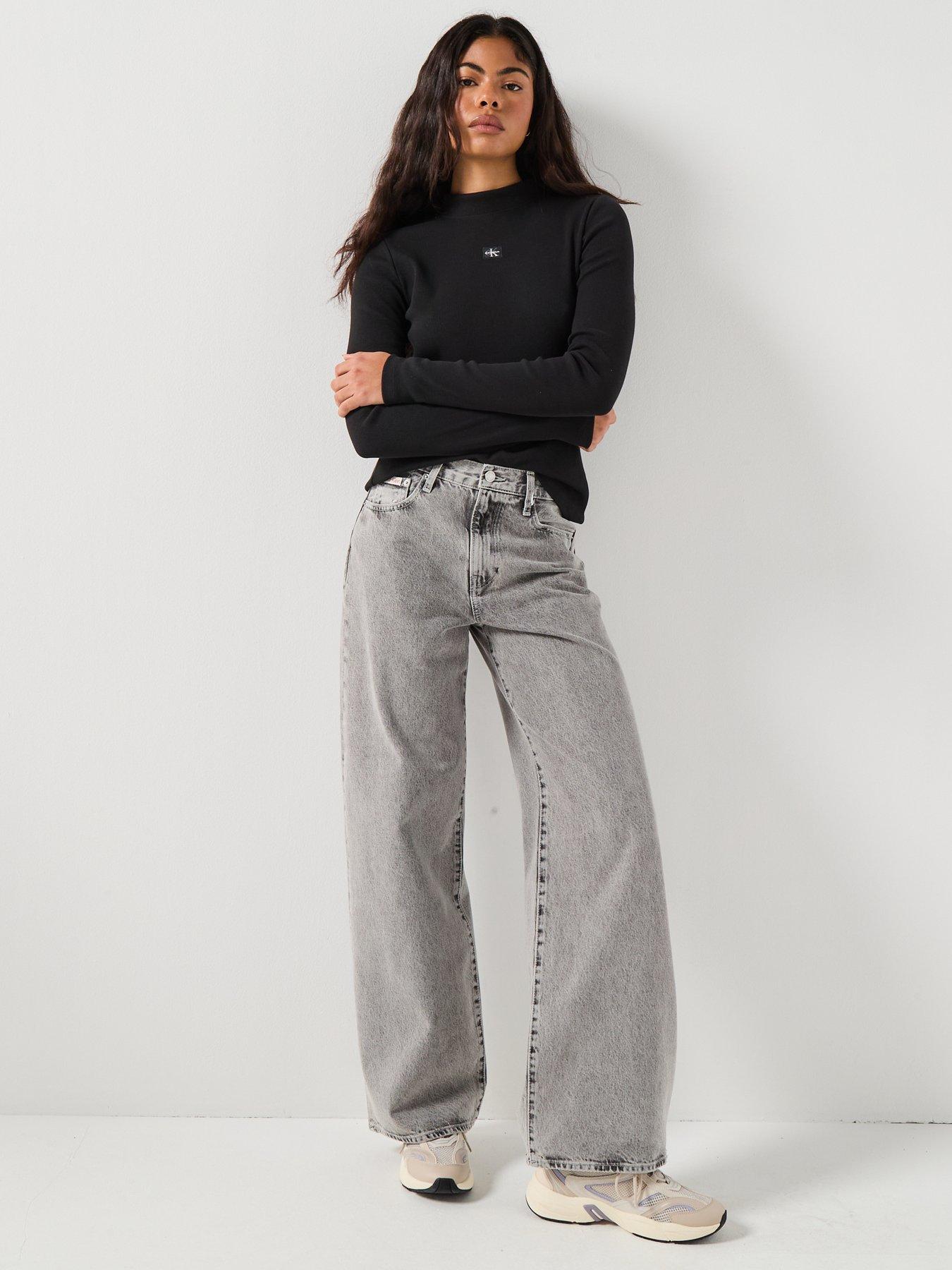 Image 3 of 5 of Calvin Klein Jeans Wide Leg Jeans - Grey