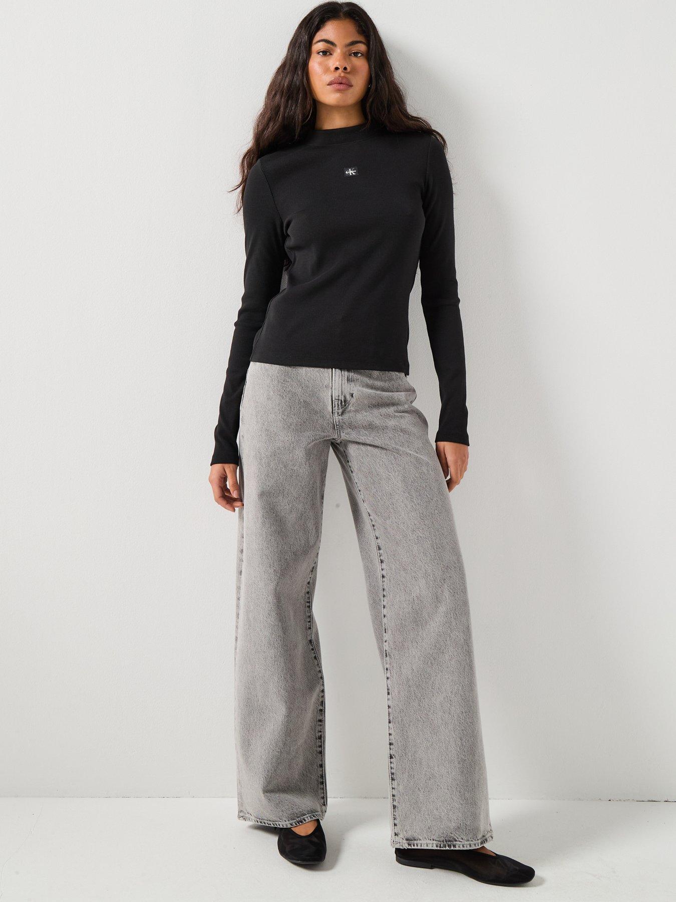 Image 5 of 5 of Calvin Klein Jeans Wide Leg Jeans - Grey