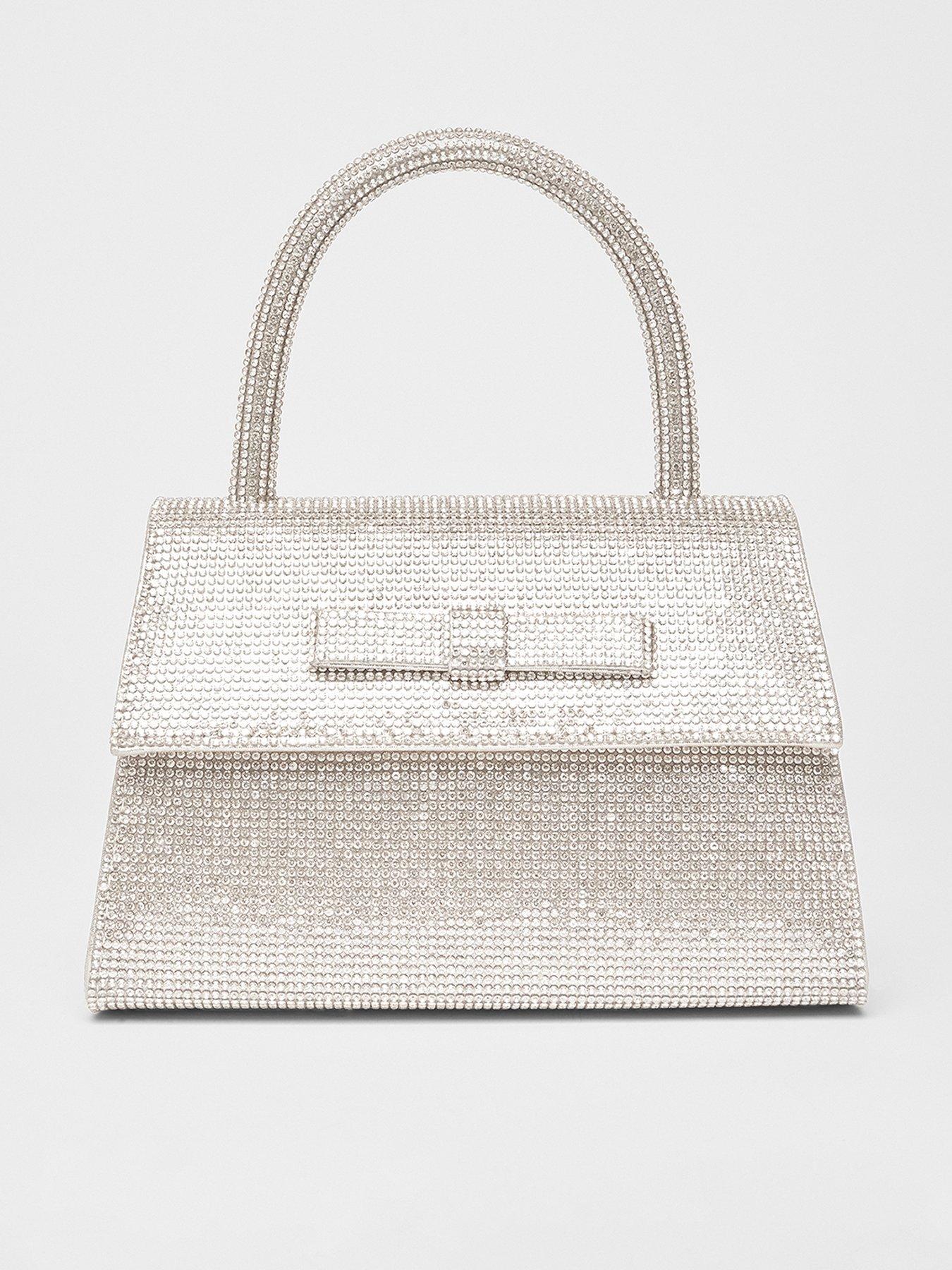Image 1 of 4 of Quiz Silver Diamante Top Handle Bag