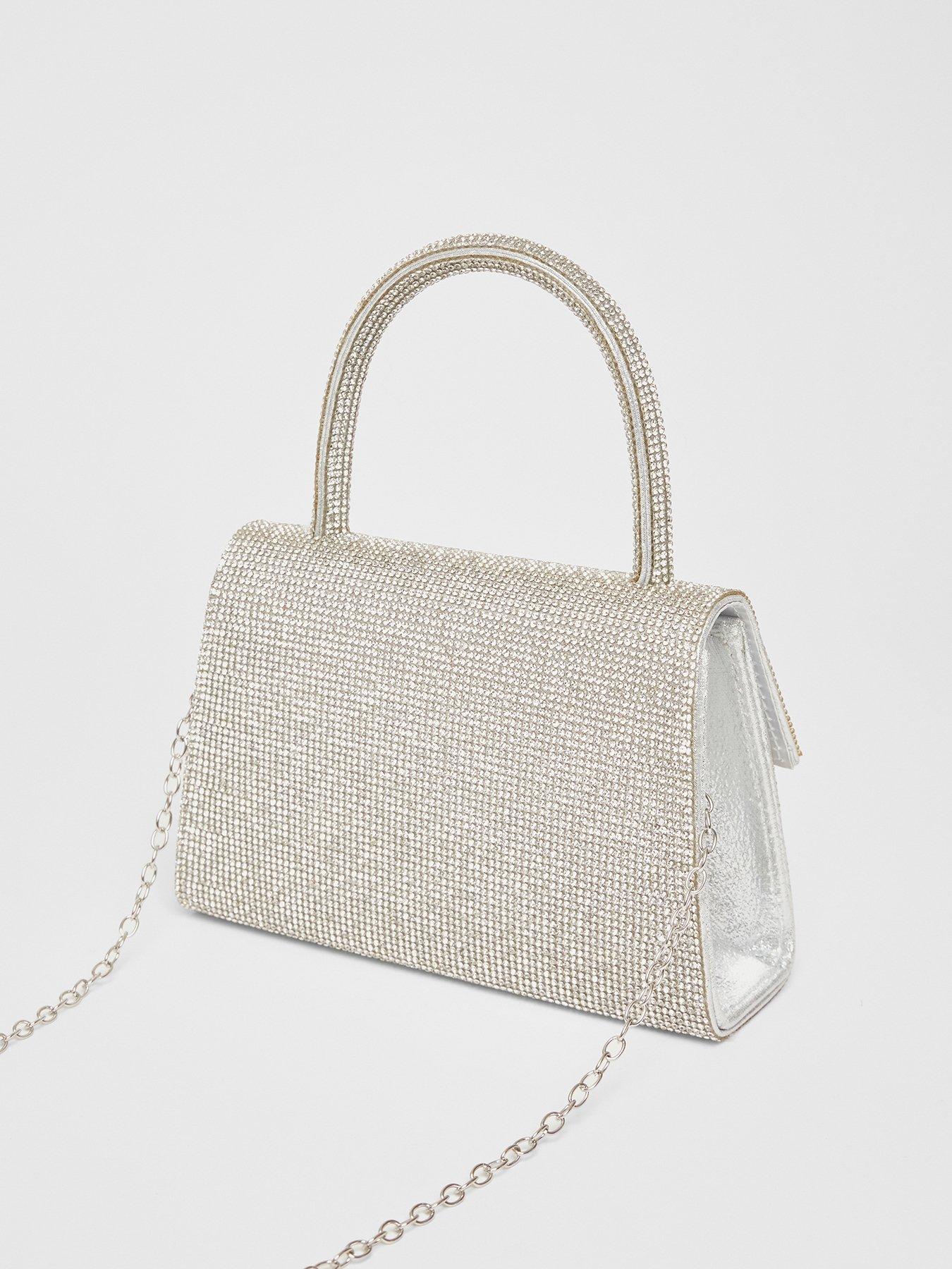 Image 3 of 4 of Quiz Silver Diamante Top Handle Bag