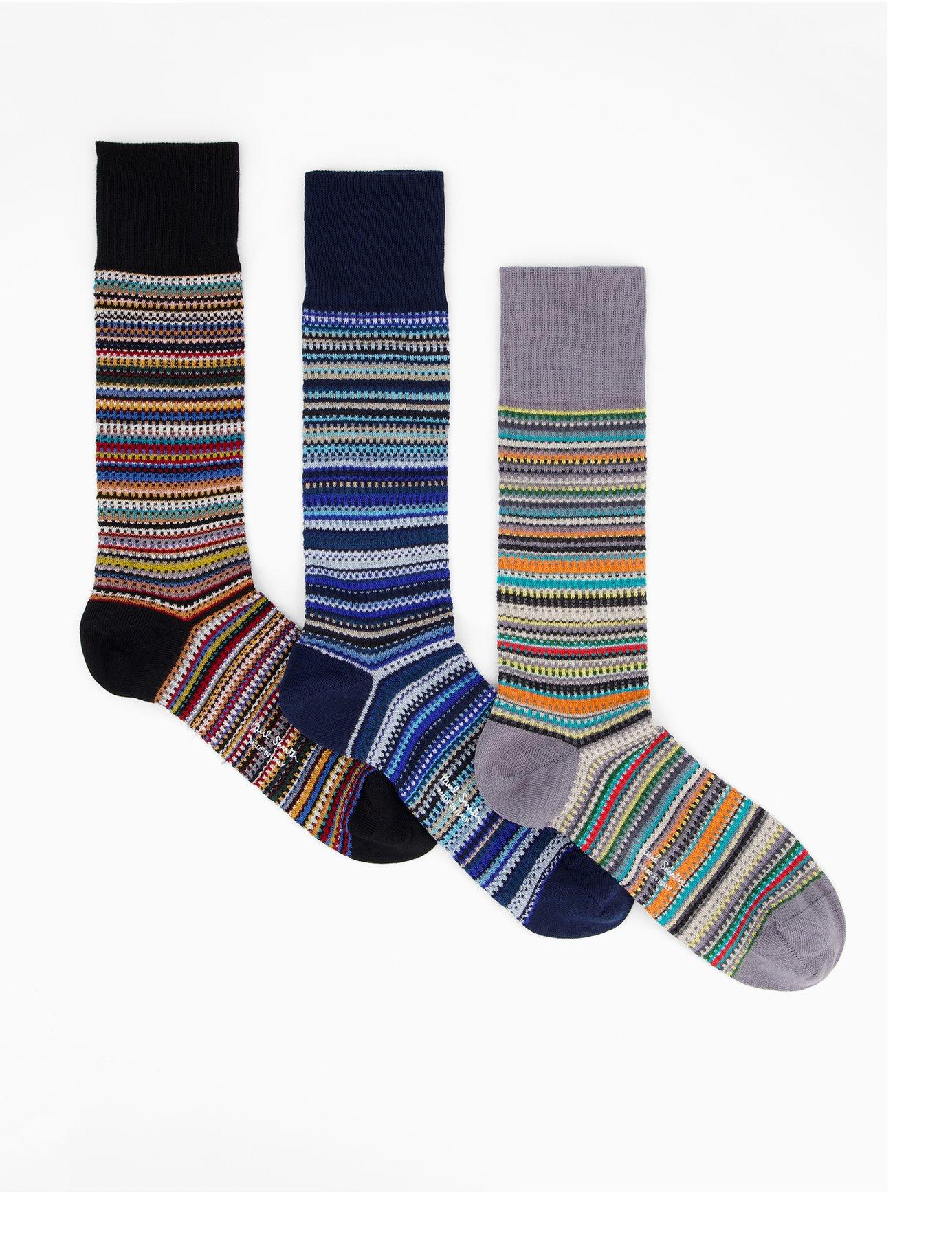 PS PAUL SMITH 3 Pack Pique Signature Stripe Crew Socks - Multi