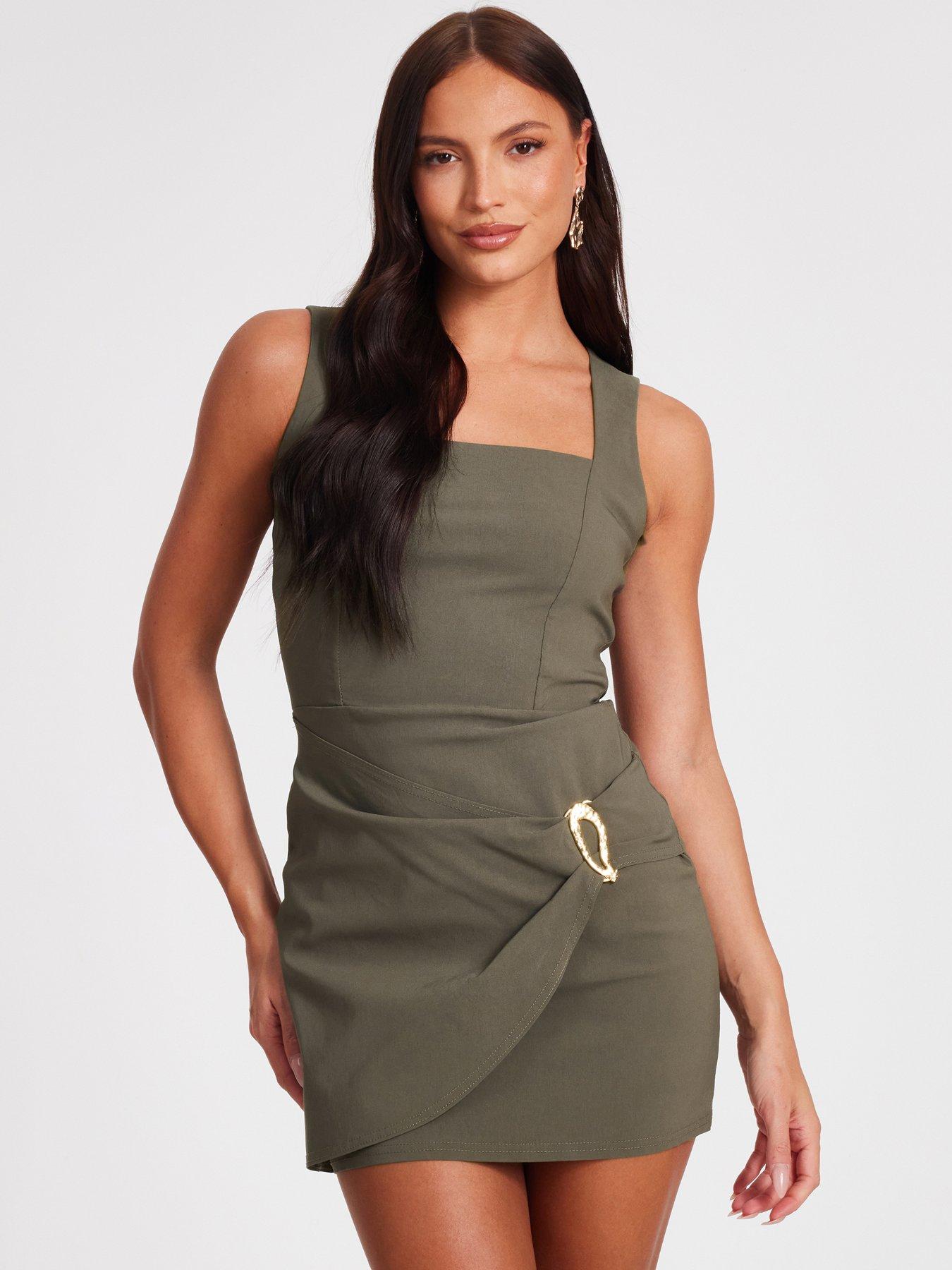 quiz-khaki-square-neck-mini-dress