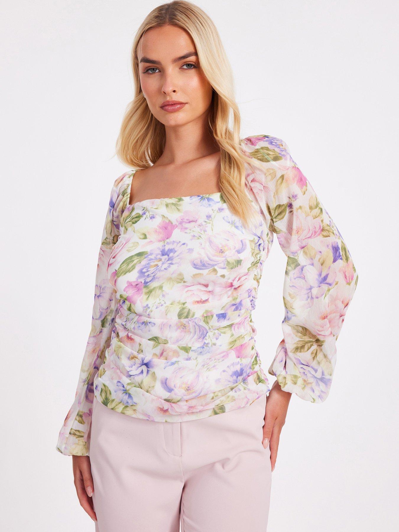 undefined Chiffon Floral Long Sleeve Top