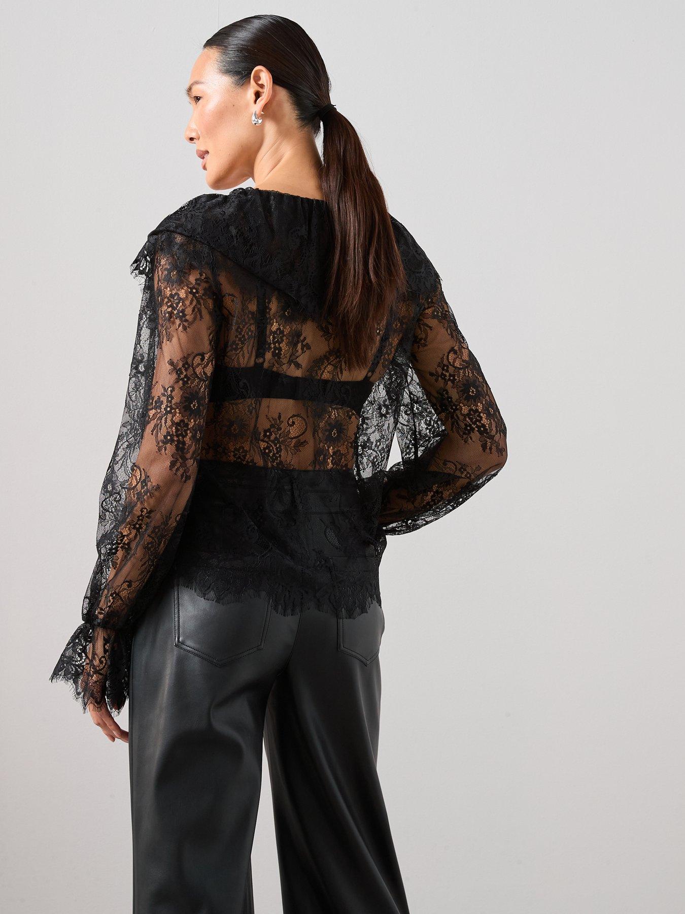  image of the-very-collection-ruffle-lace-blouse-black