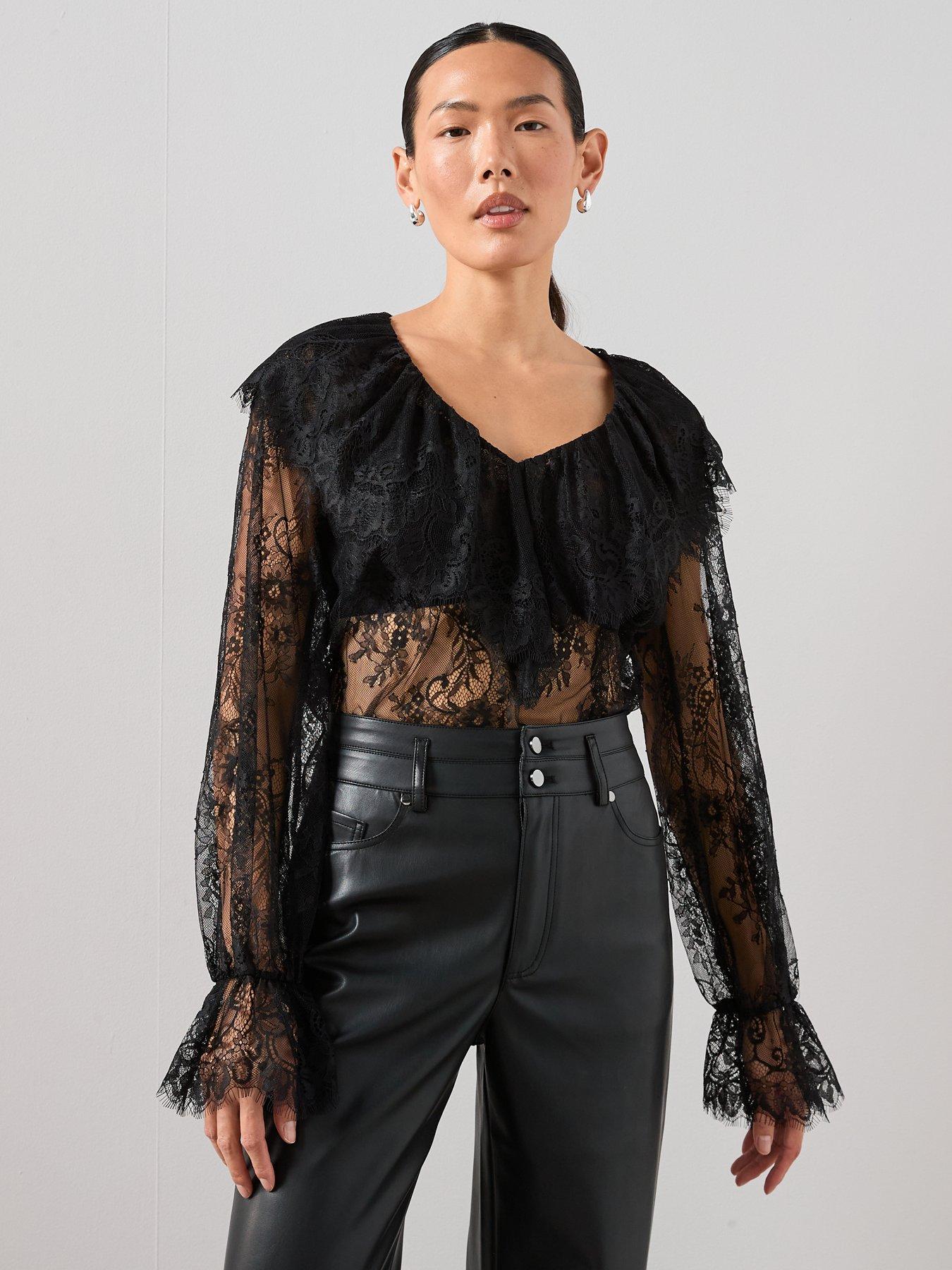  image of the-very-collection-ruffle-lace-blouse-black