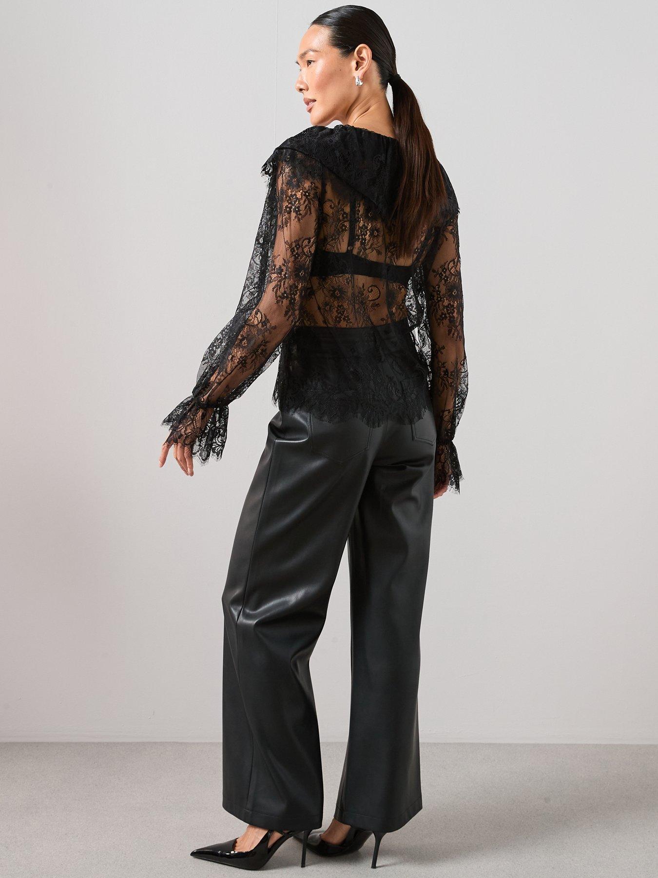  image of the-very-collection-ruffle-lace-blouse-black