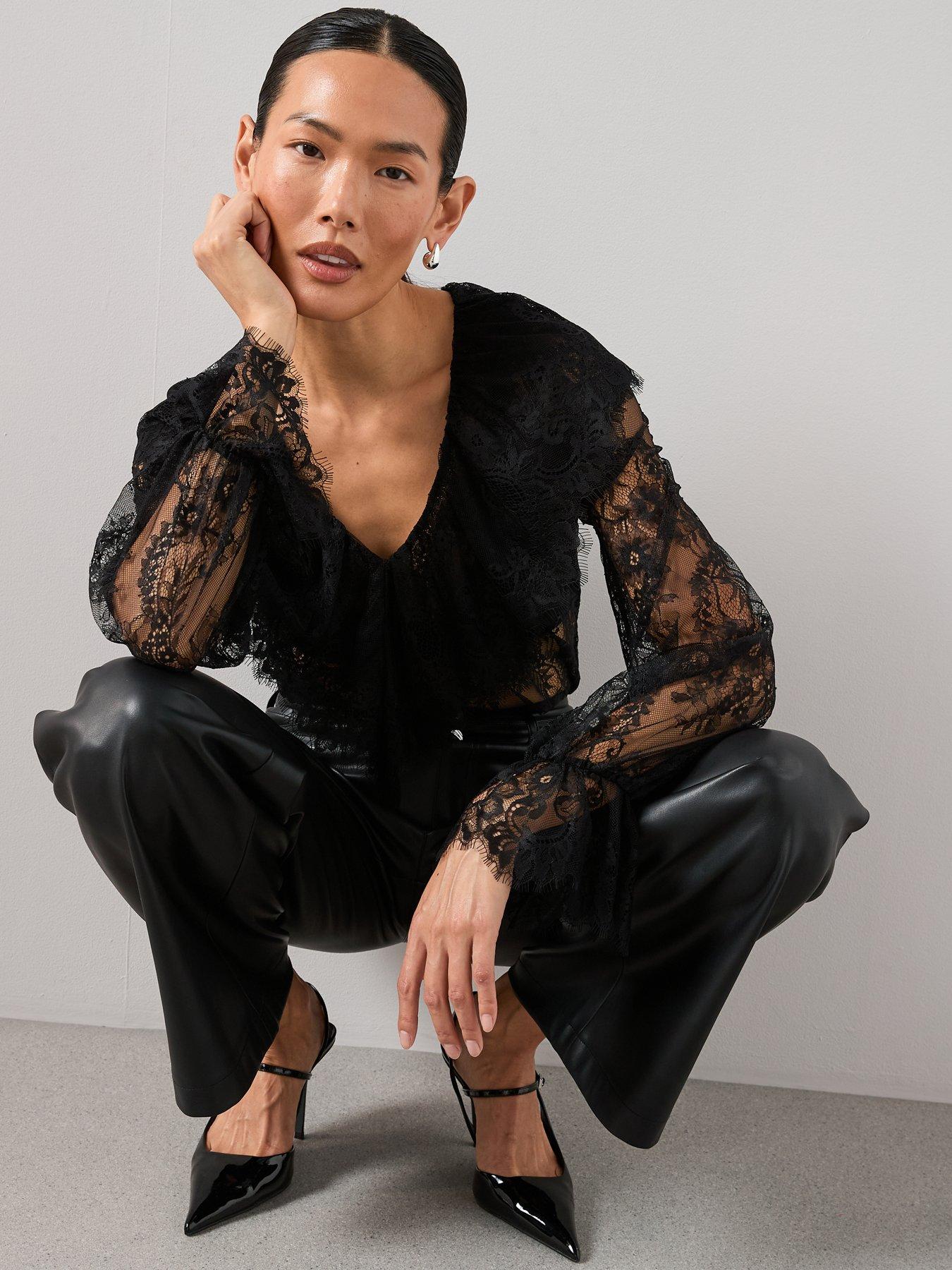  image of the-very-collection-ruffle-lace-blouse-black