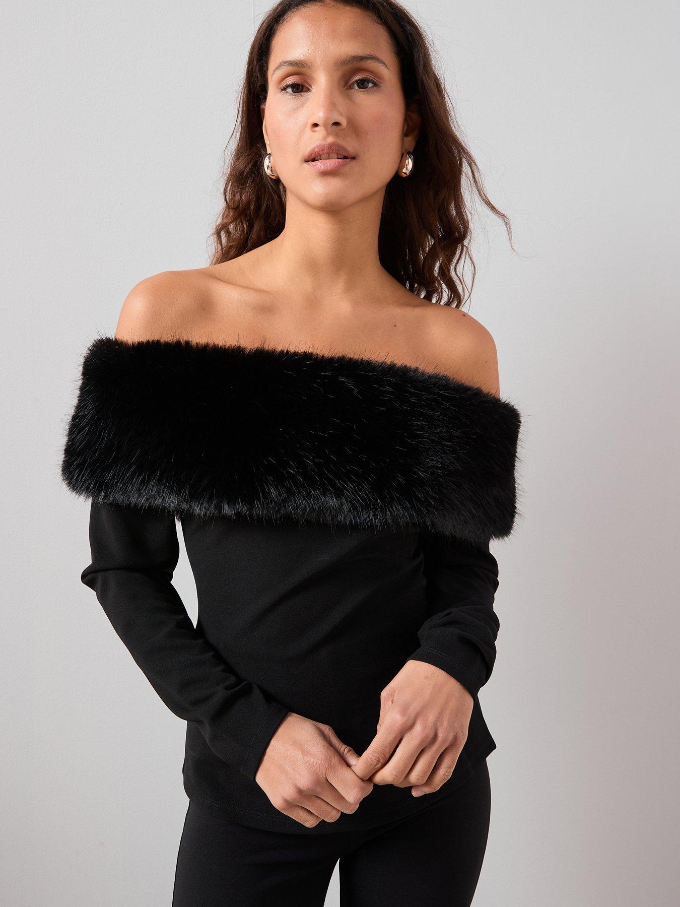 The Very Collection Faux Fur Bandeau Top - Black