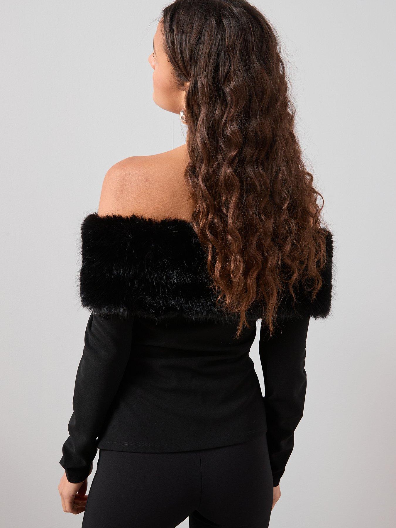 stillFront image of the-very-collection-faux-fur-bandeau-top-black