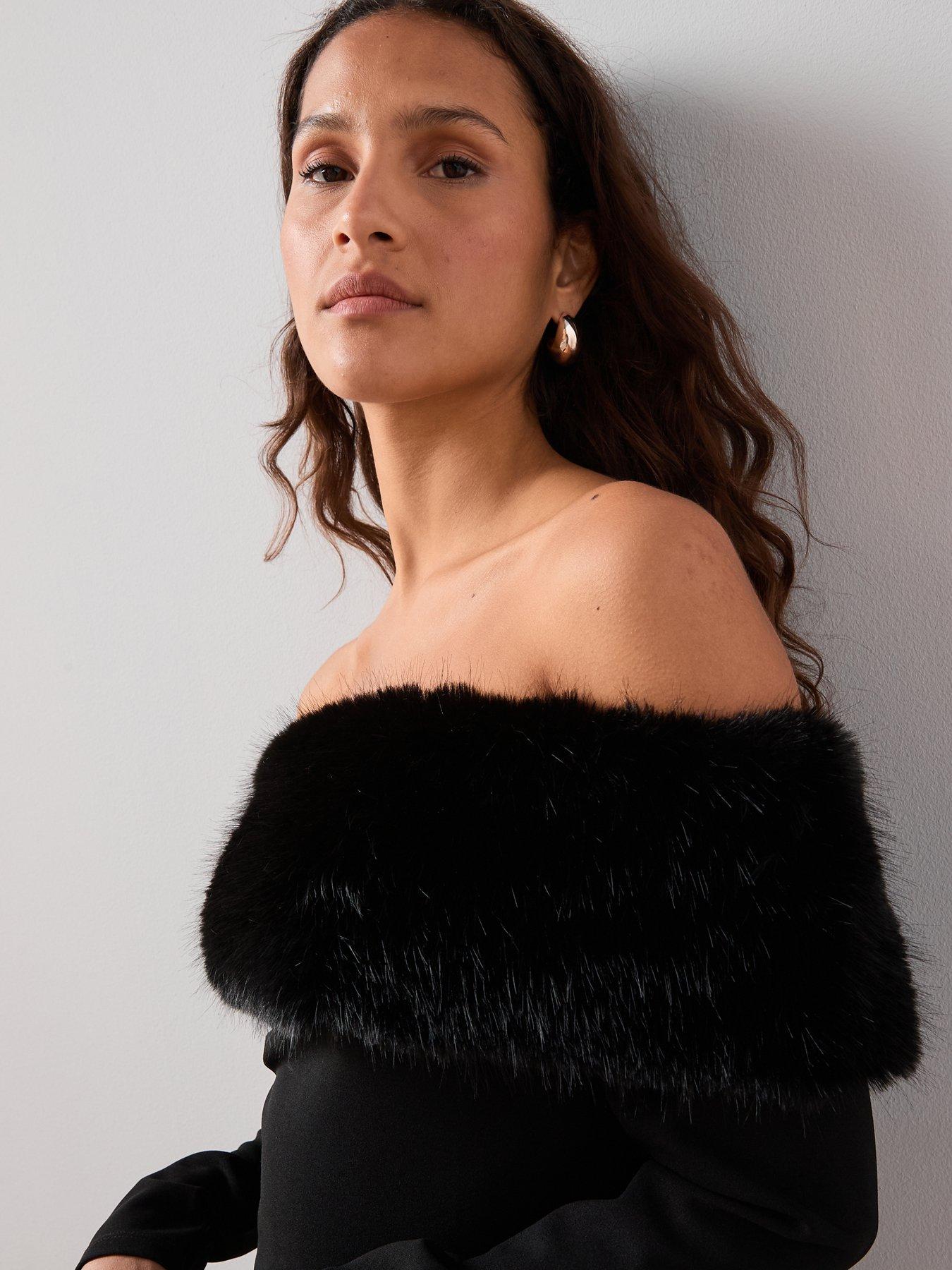  image of the-very-collection-faux-fur-bandeau-top-black