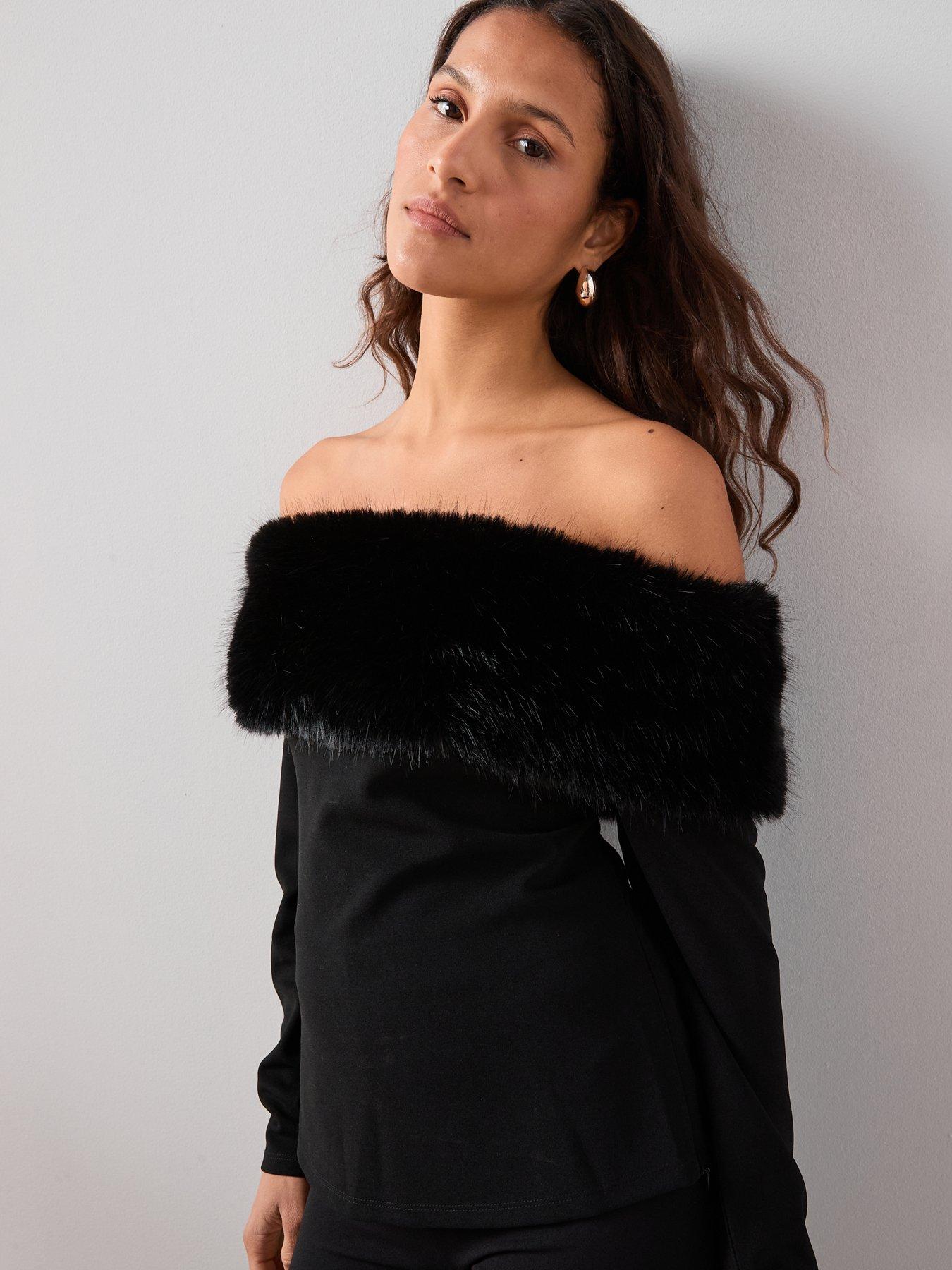  image of the-very-collection-faux-fur-bandeau-top-black