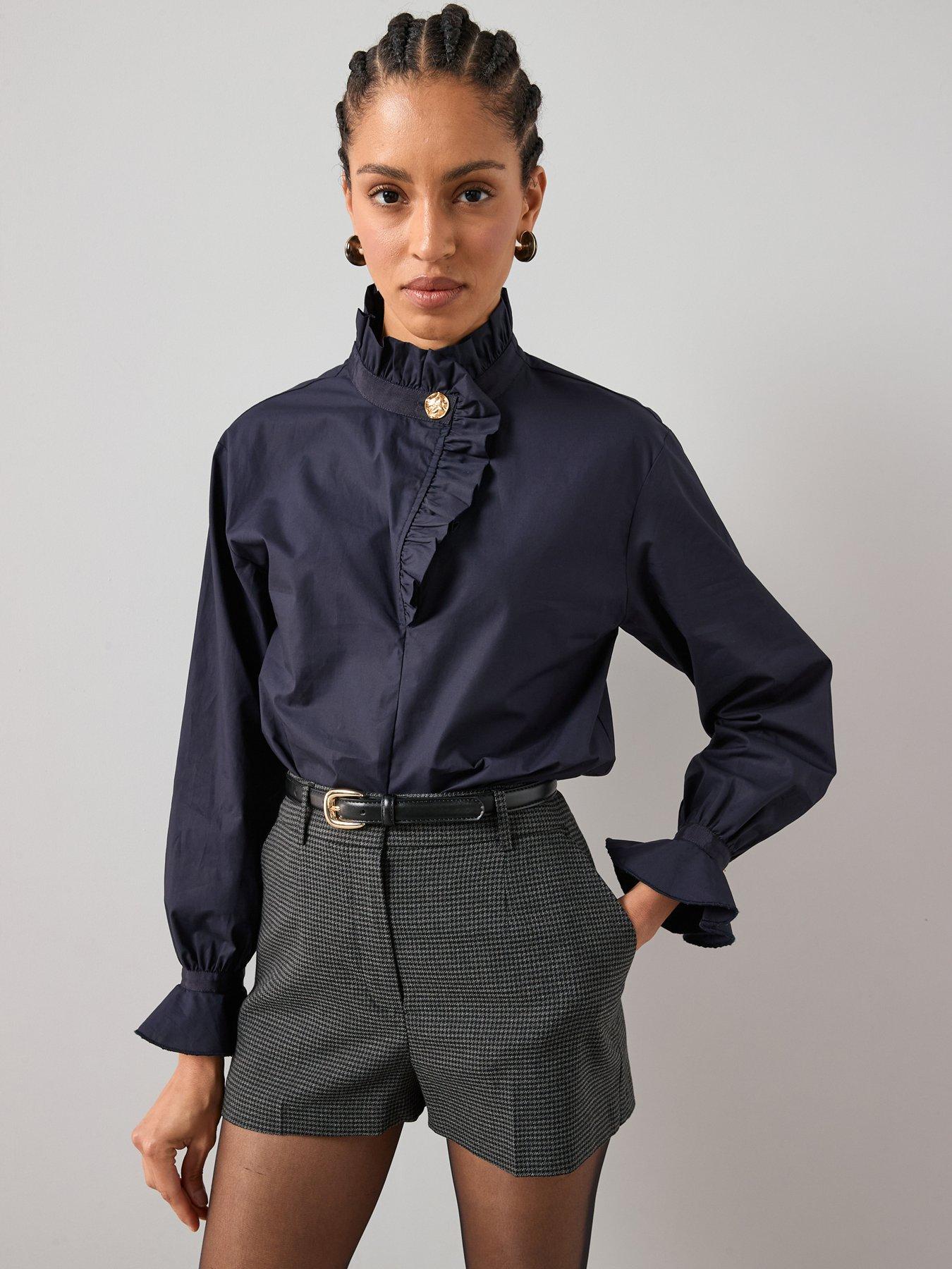 the-very-collection-ruffle-collar-cotton-blouse-navy