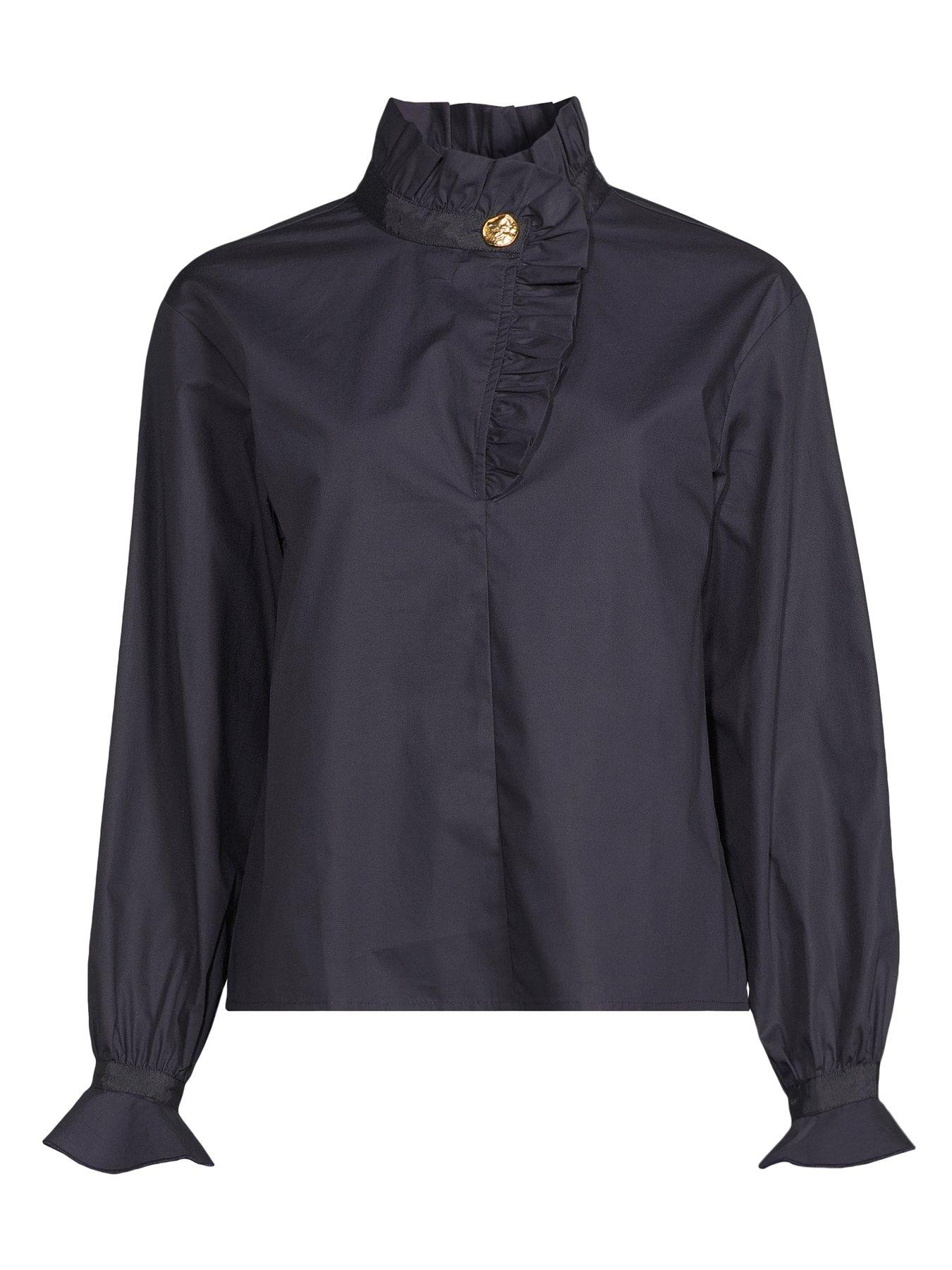 Image 7 of 7 of The Very Collection Ruffle Collar Cotton Blouse - Navy