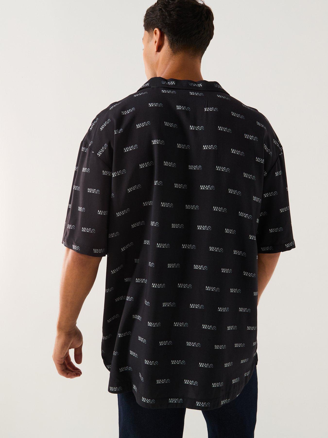 Image 2 of 6 of HUGO Relaxed Fit Multi Logo Rivere Short Sleeve Shirt - Black