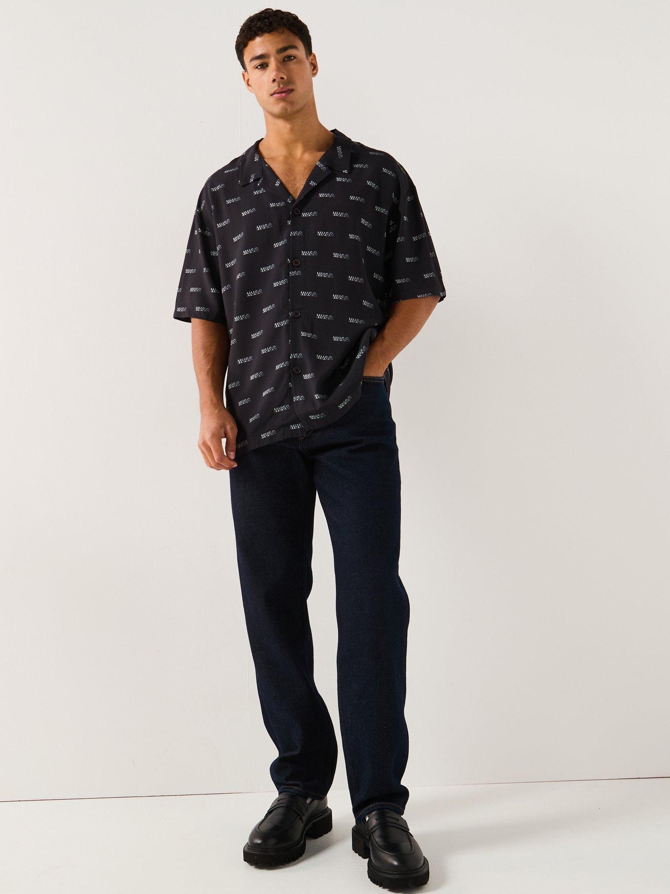 Image 3 of 6 of HUGO Relaxed Fit Multi Logo Rivere Short Sleeve Shirt - Black