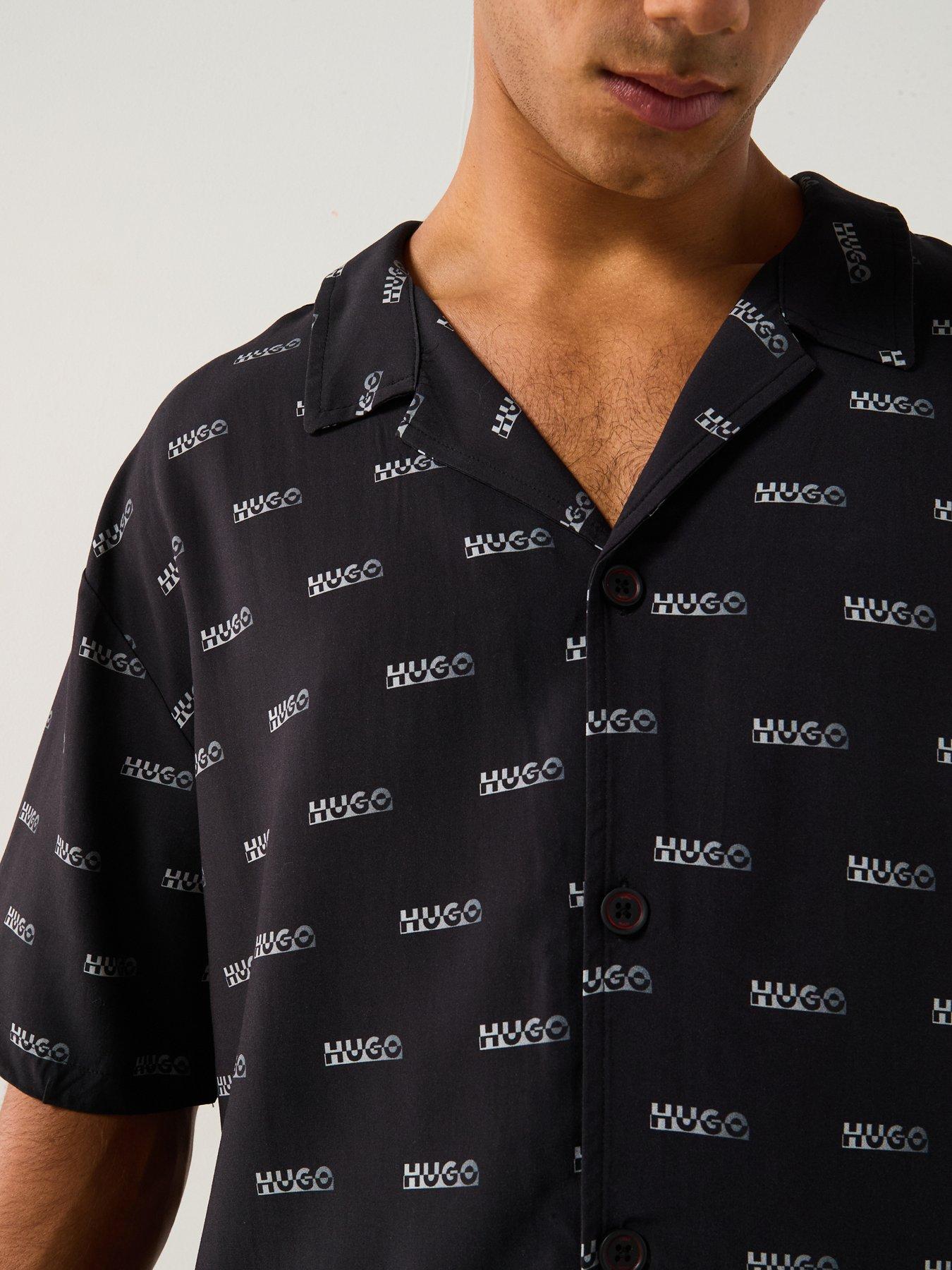 Image 4 of 6 of HUGO Relaxed Fit Multi Logo Rivere Short Sleeve Shirt - Black