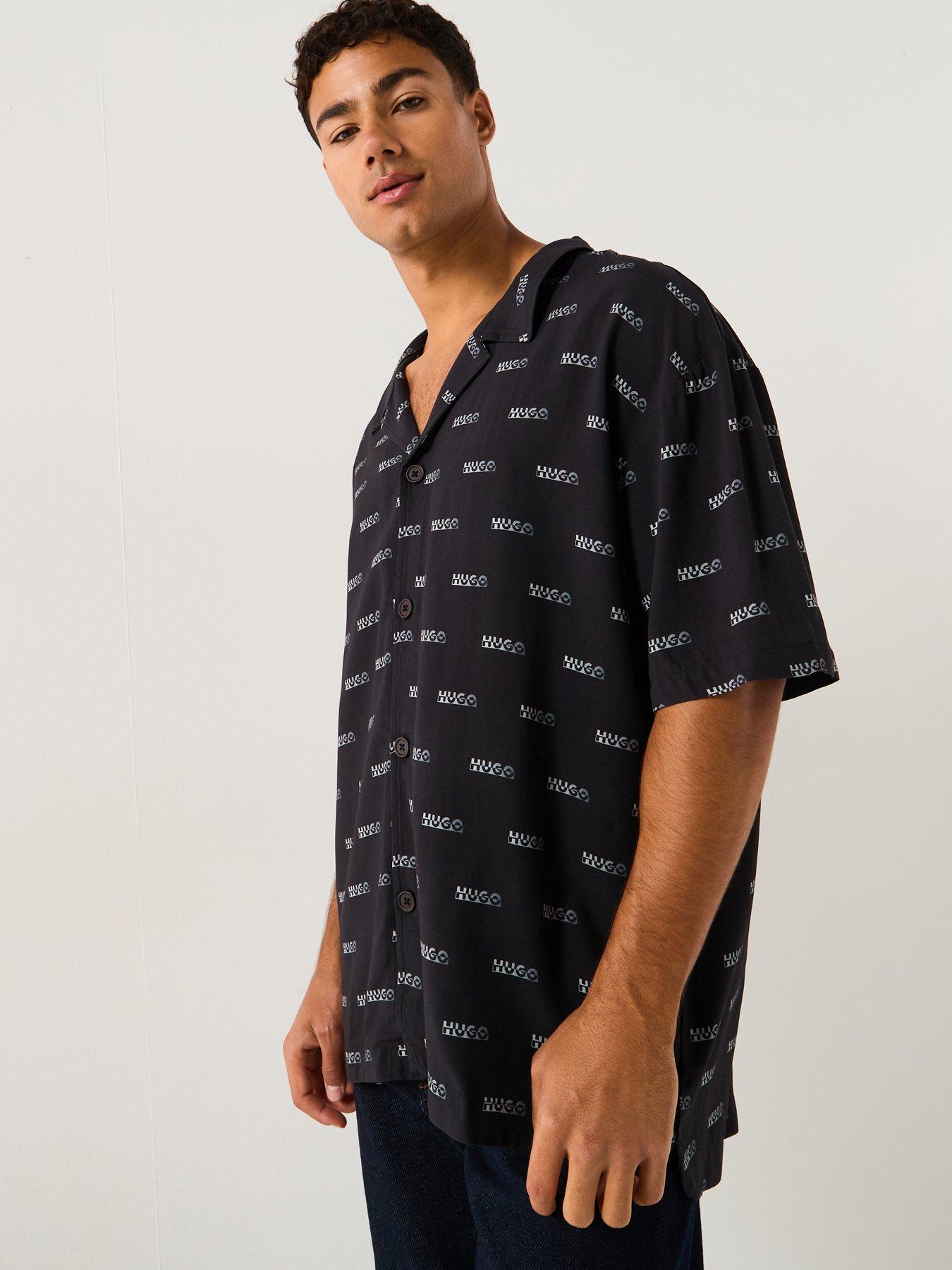 Image 6 of 6 of HUGO Relaxed Fit Multi Logo Rivere Short Sleeve Shirt - Black