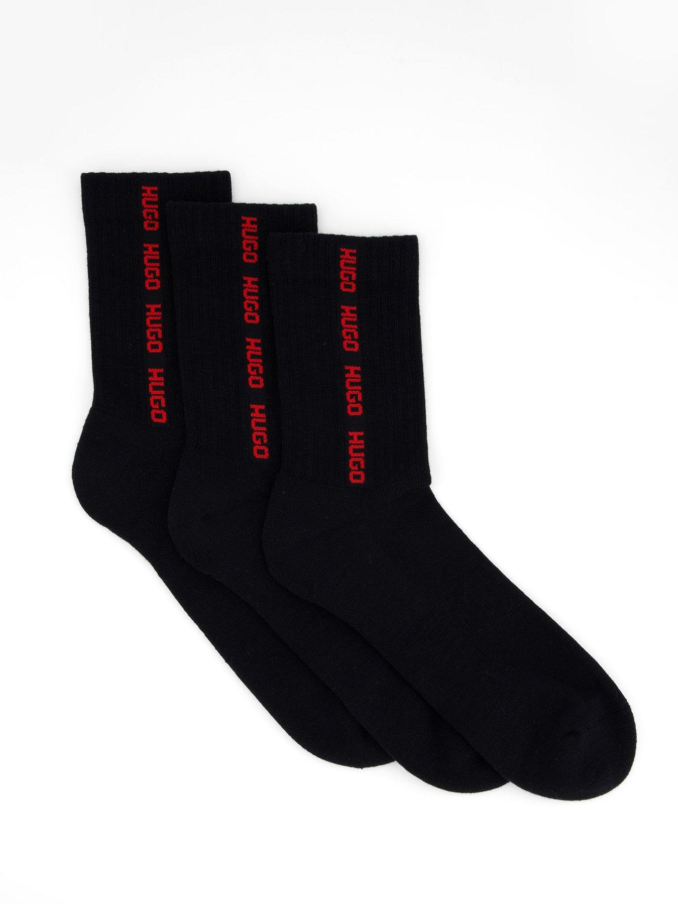 undefined 3 Pack Tape Logo Ribbed Crew Socks - Black