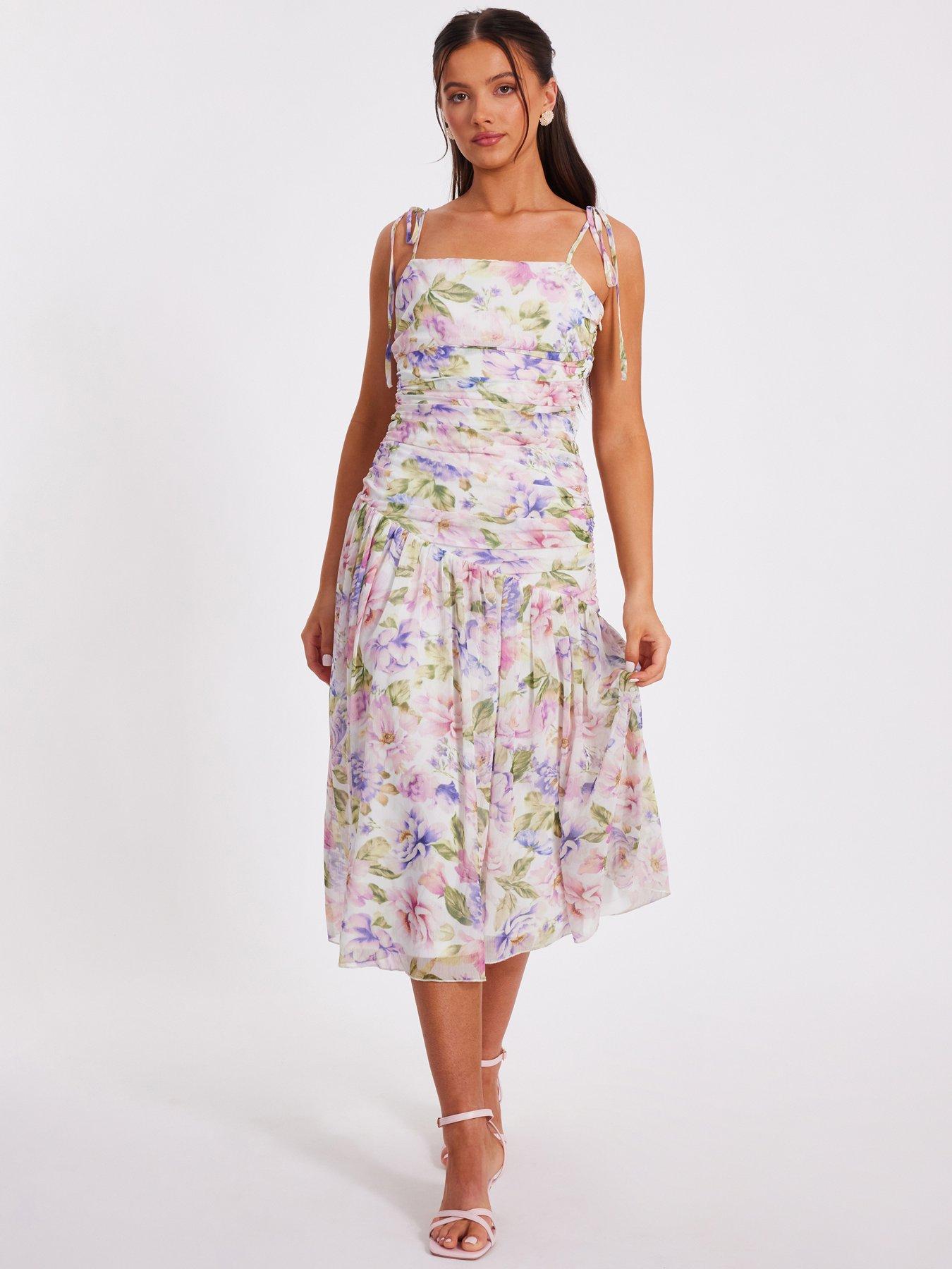 Image 1 of 6 of Quiz Petite Multi Chiffon Ruched Midaxi Dress