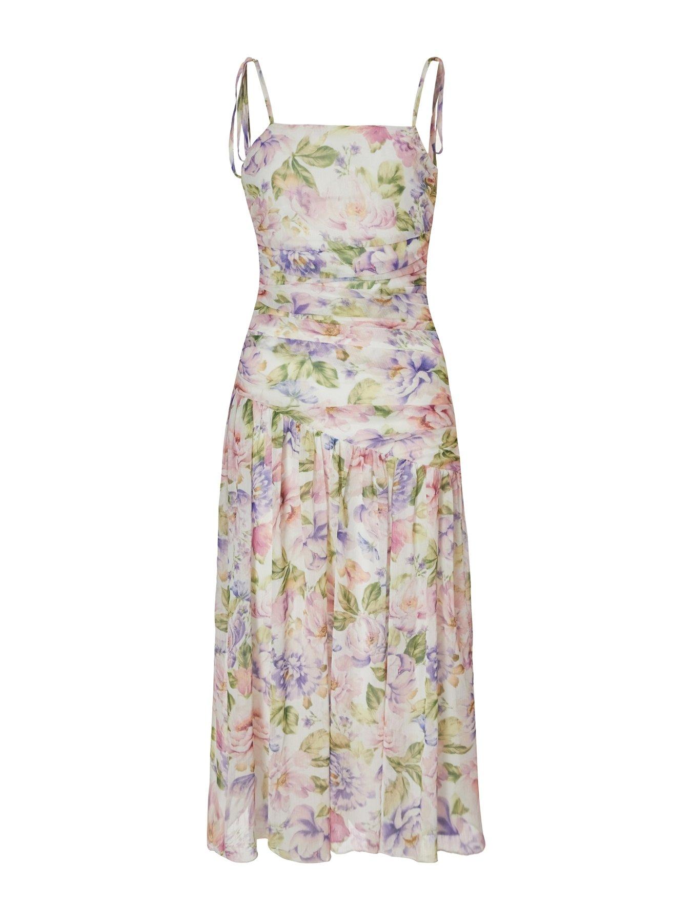 Image 4 of 6 of Quiz Petite Multi Chiffon Ruched Midaxi Dress