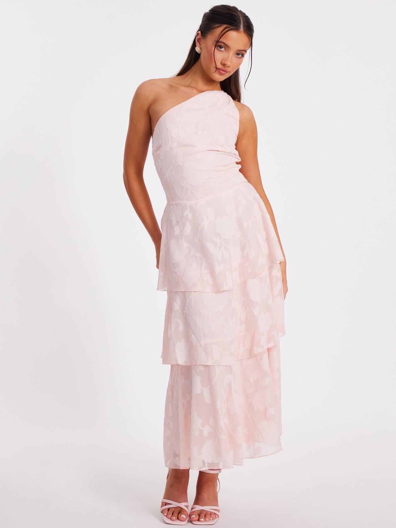 undefined Petite Pale Pink One Shoulder Tiered Maxi Dress