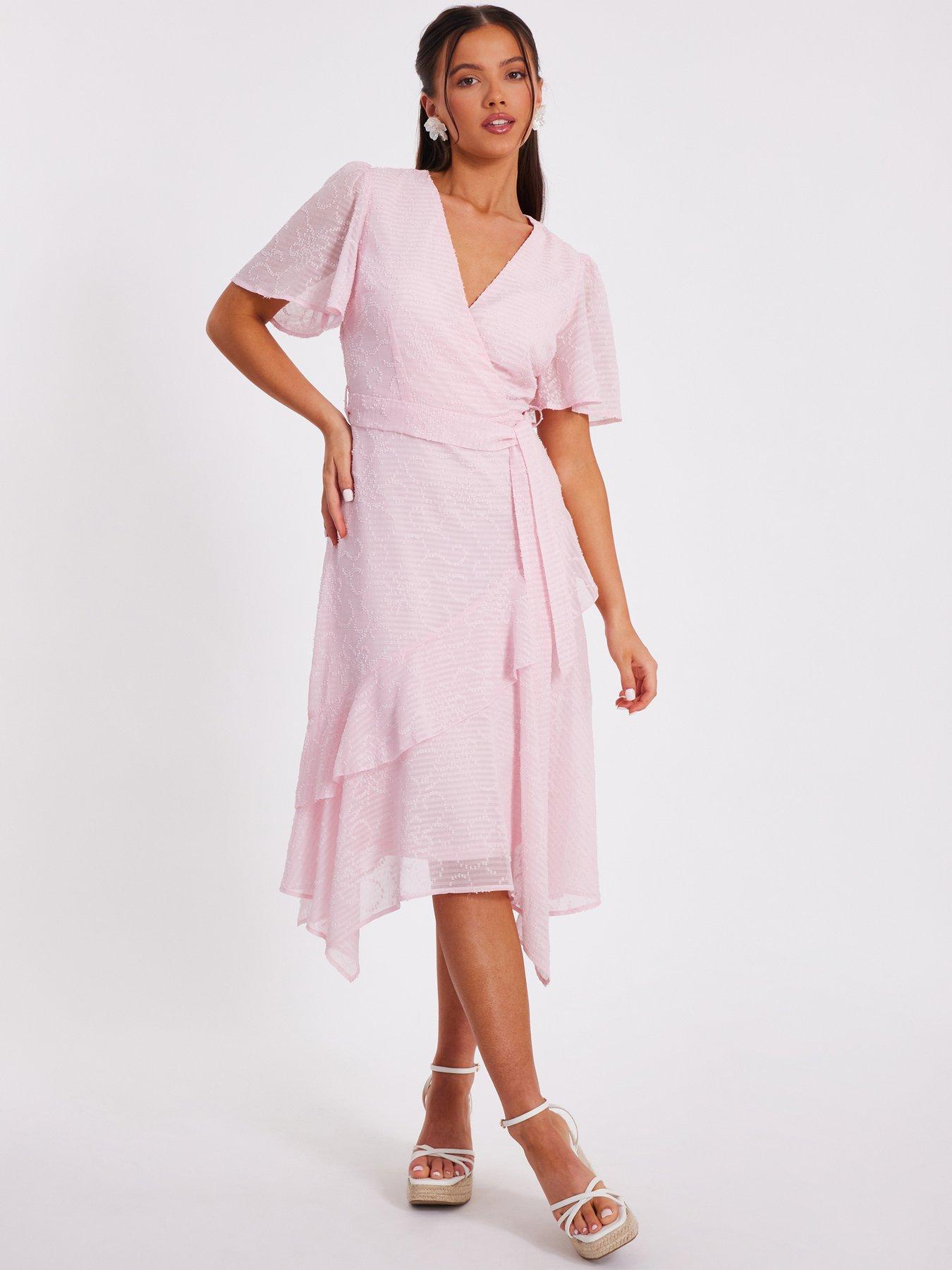 undefined Petite Pale Pink Textured Chiffon Midi Dress