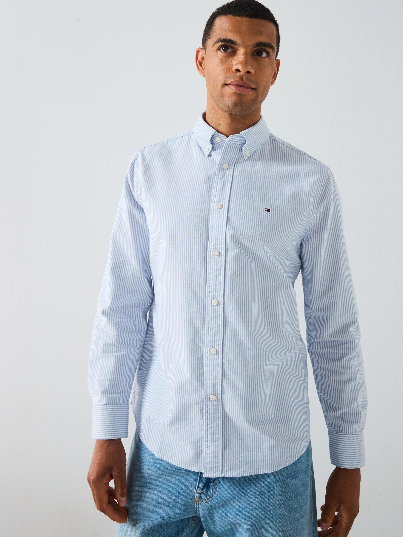 undefined Long Sleeve Regular Fit Stripe Oxford Shirt - Light Blue