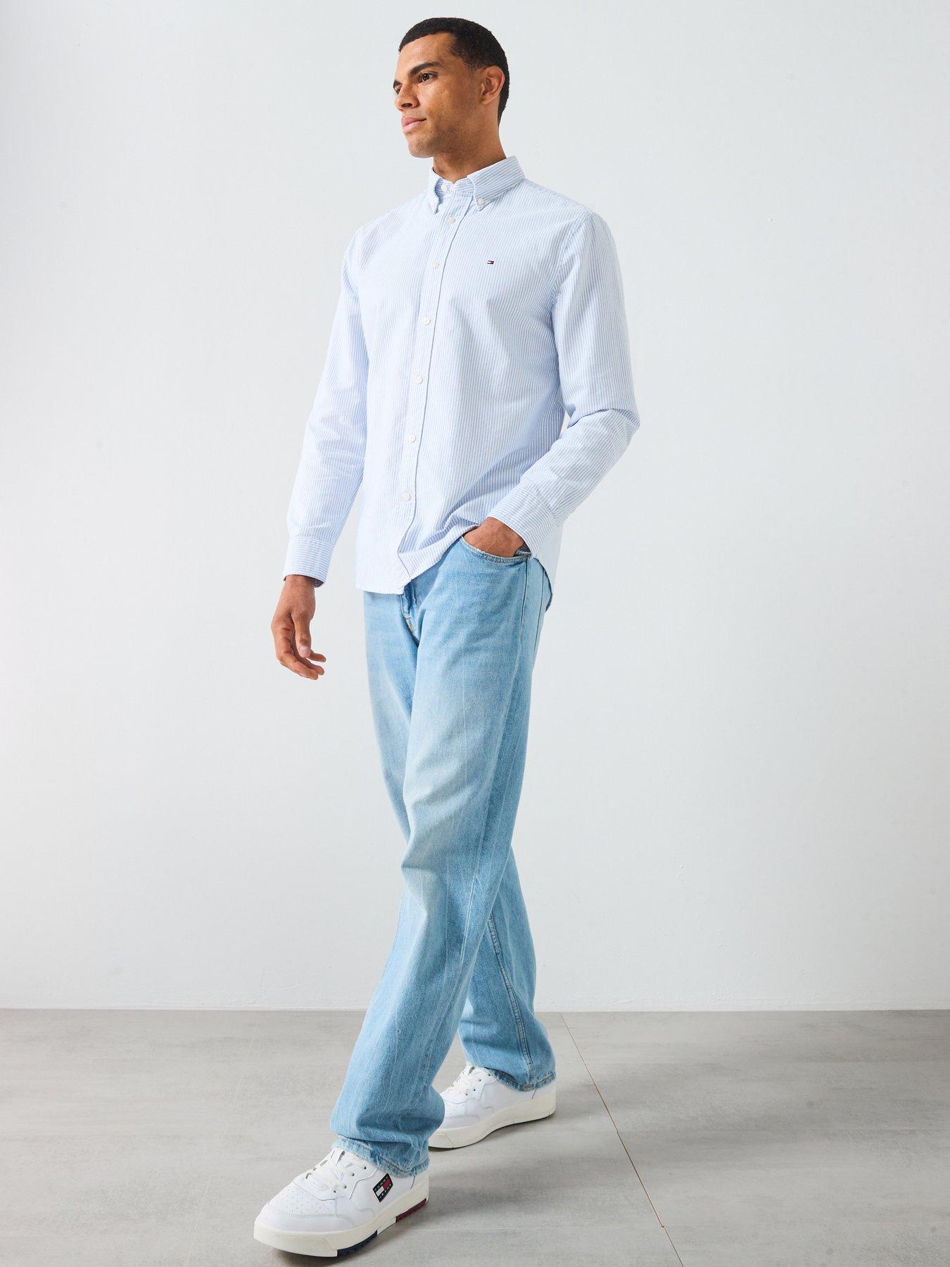 Image 3 of 6 of Tommy Hilfiger Long Sleeve Regular Fit Stripe Oxford Shirt - Light Blue