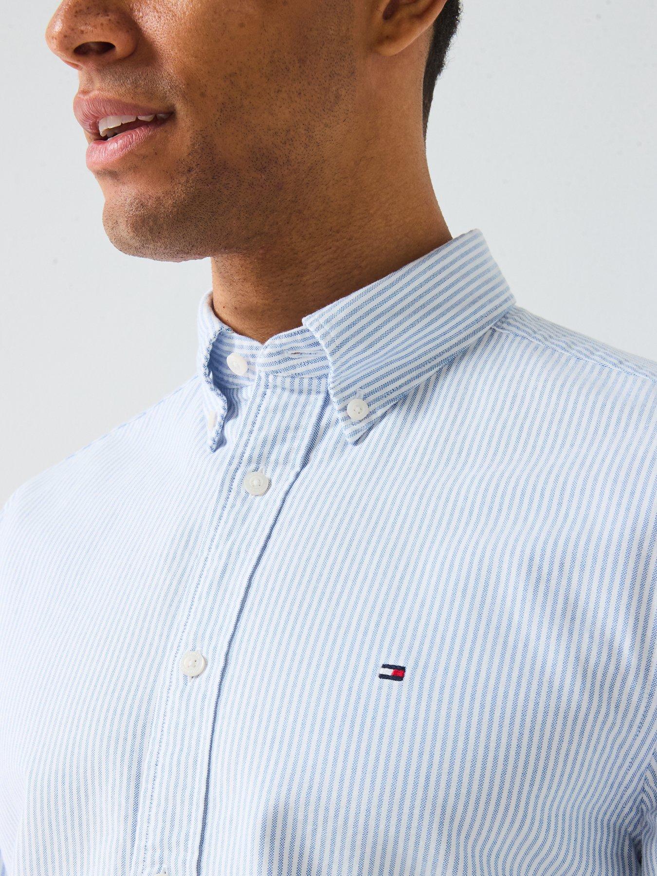 Image 4 of 6 of Tommy Hilfiger Long Sleeve Regular Fit Stripe Oxford Shirt - Light Blue
