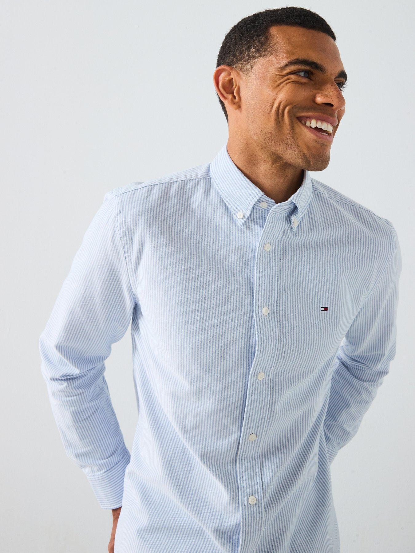 Image 6 of 6 of Tommy Hilfiger Long Sleeve Regular Fit Stripe Oxford Shirt - Light Blue