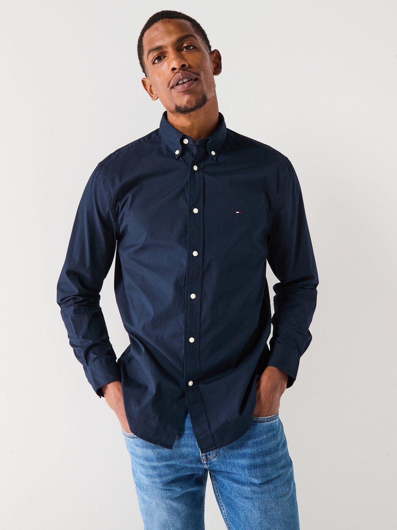 undefined Flex Poplin Solid Regular Fit Long Sleeve Shirt - Navy
