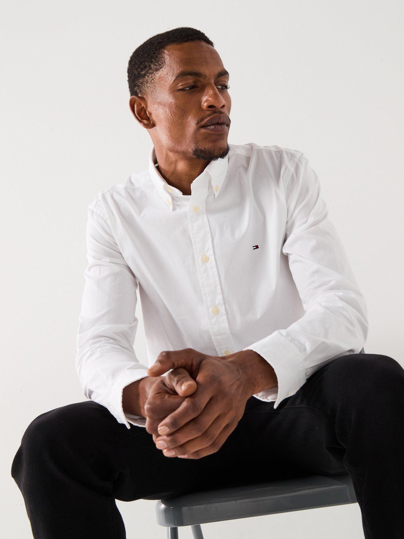 undefined Flex Poplin Solid Regular Fit Long Sleeve Shirt - White