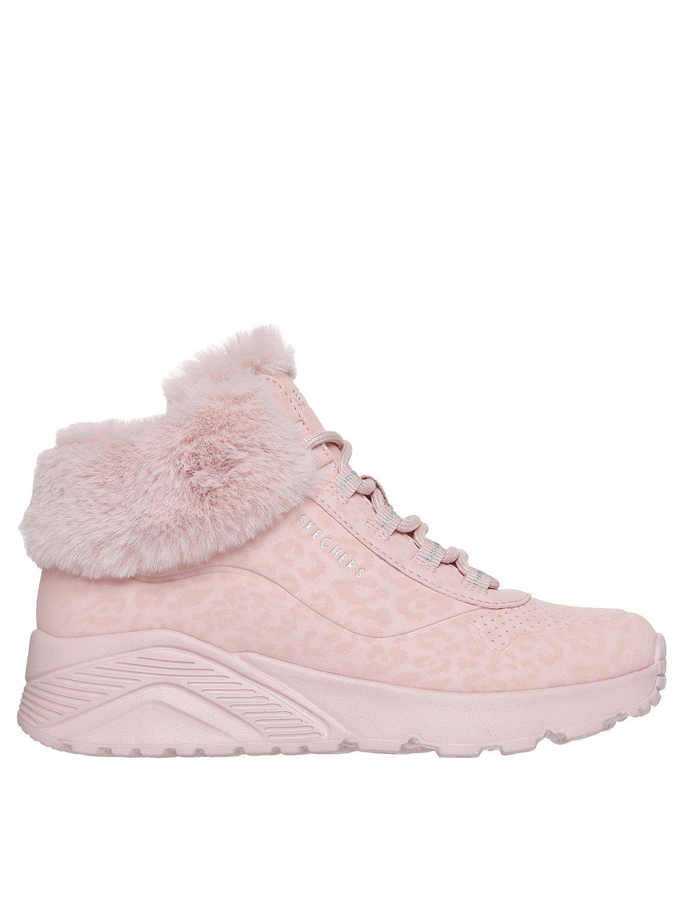 undefined Lace Up Leopard Print Boot with Faux Fur Collar - Pink