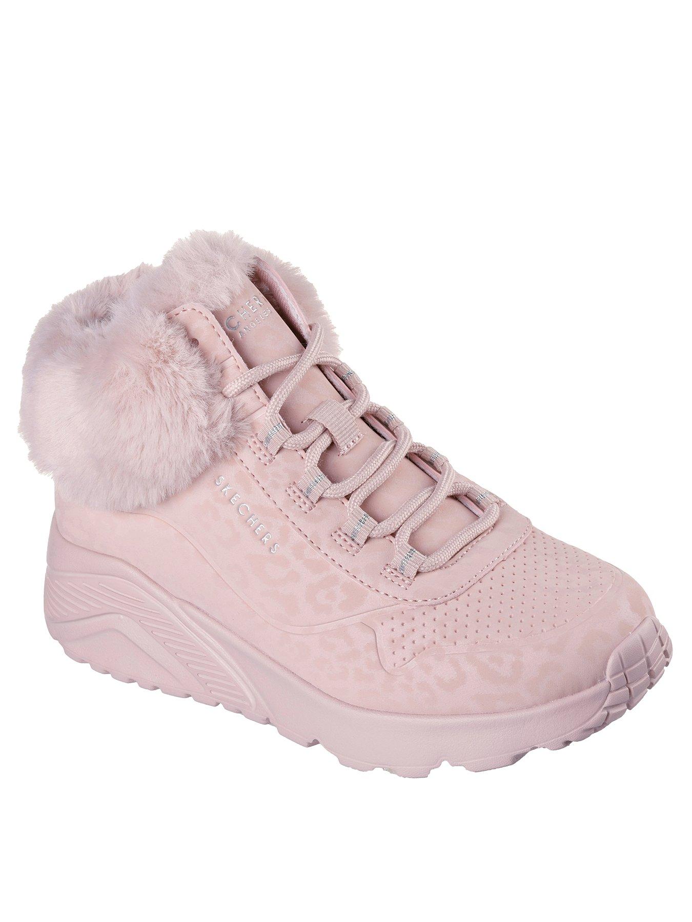 Image 2 of 5 of Skechers Lace Up Leopard Print Boot with Faux Fur Collar - Pink