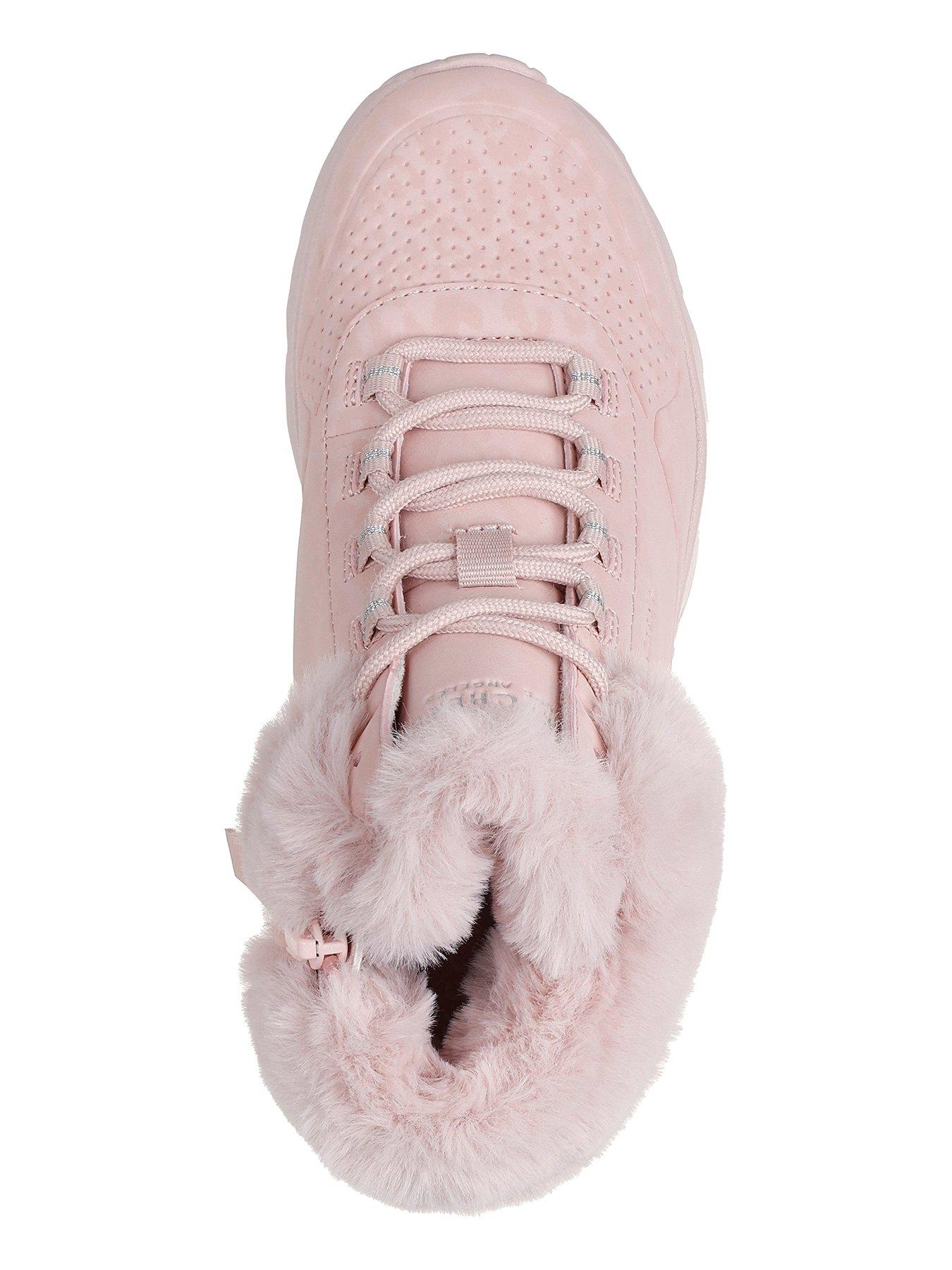 Image 3 of 5 of Skechers Lace Up Leopard Print Boot with Faux Fur Collar - Pink
