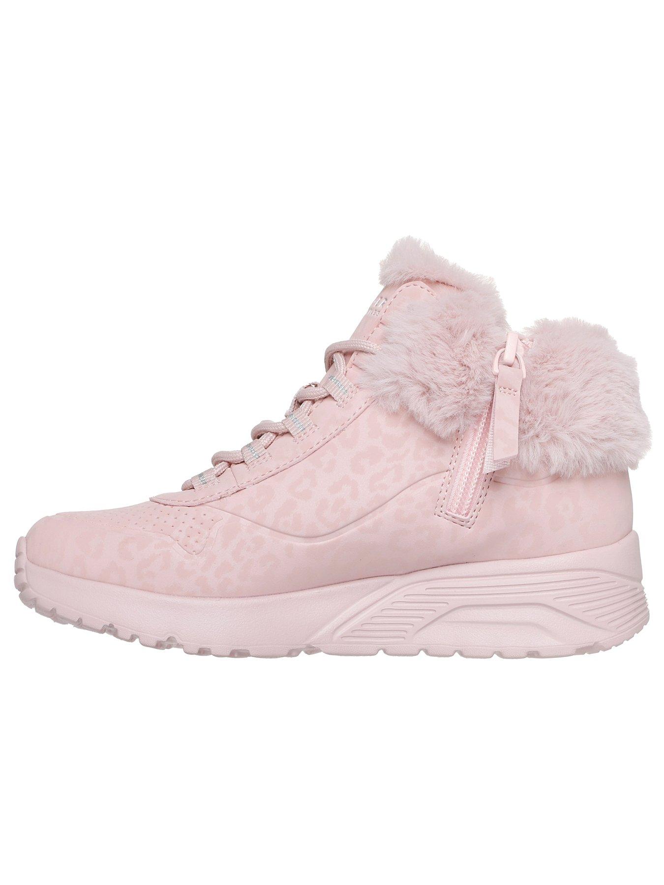 Image 5 of 5 of Skechers Lace Up Leopard Print Boot with Faux Fur Collar - Pink